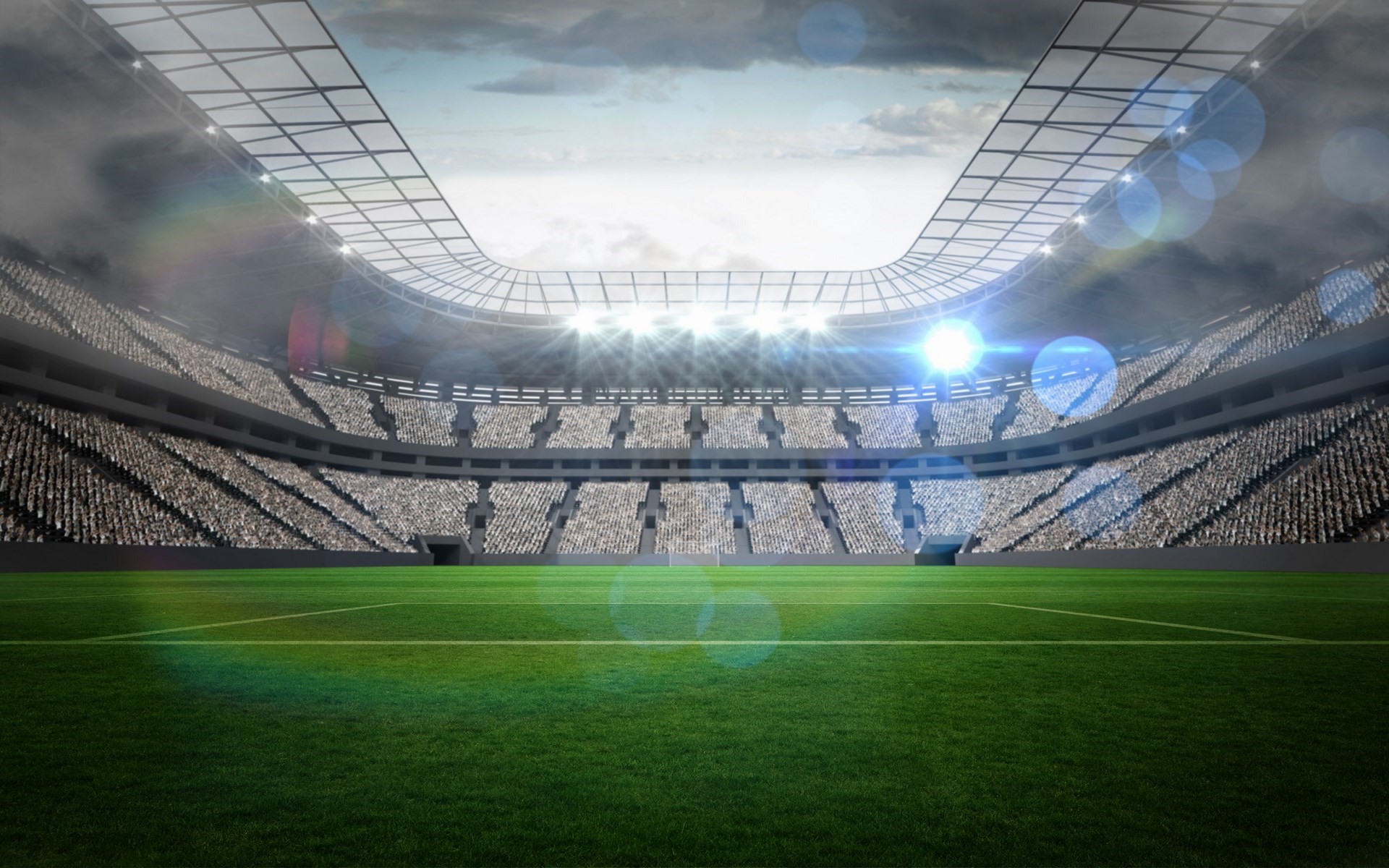 Stadio vuoto, Riflettori, Campo da calcio, 1920x1200, sfondo MacBook Pro