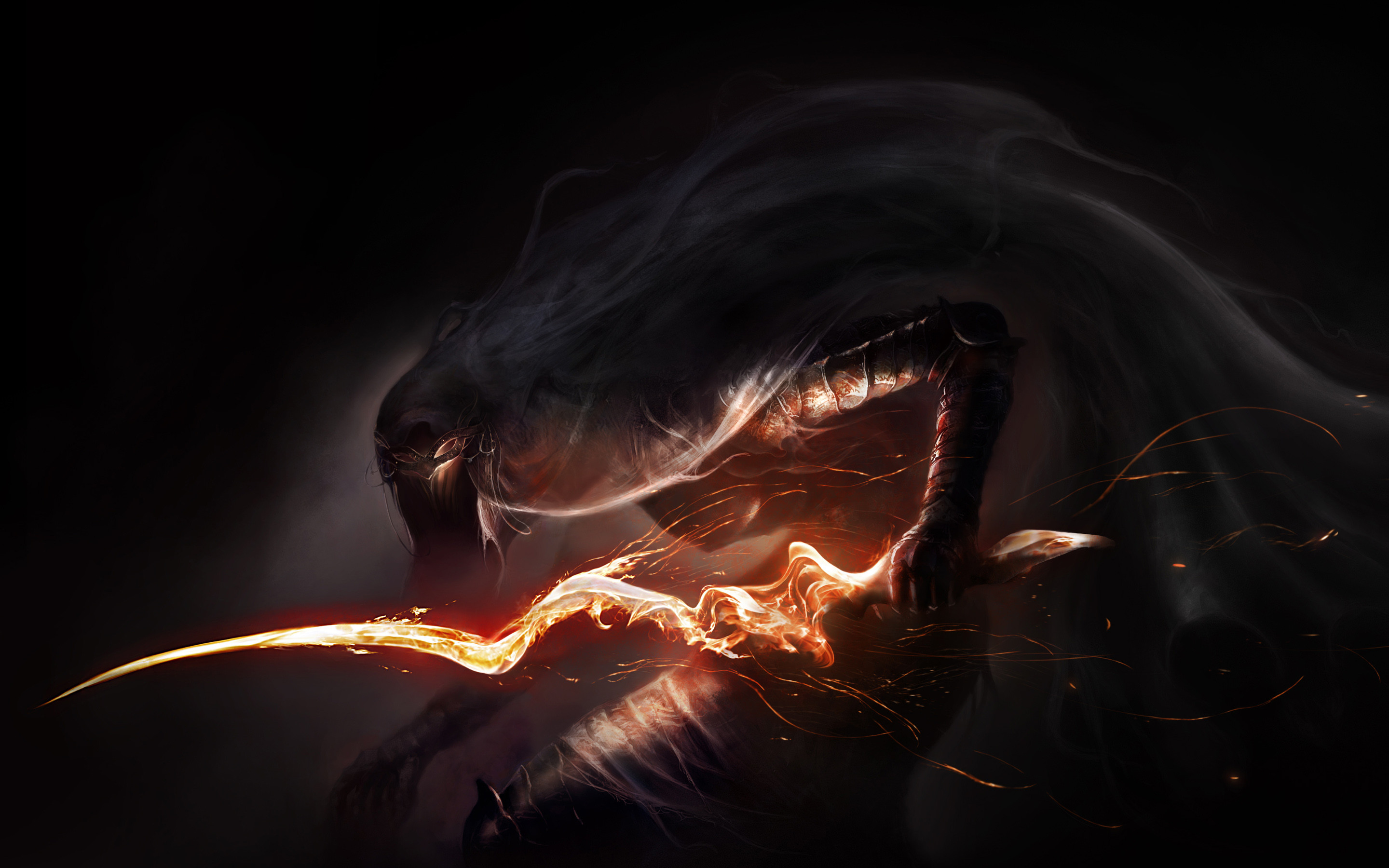 Dark Souls III, Spada curva, Penombra, 2K, sfondo Windows 11