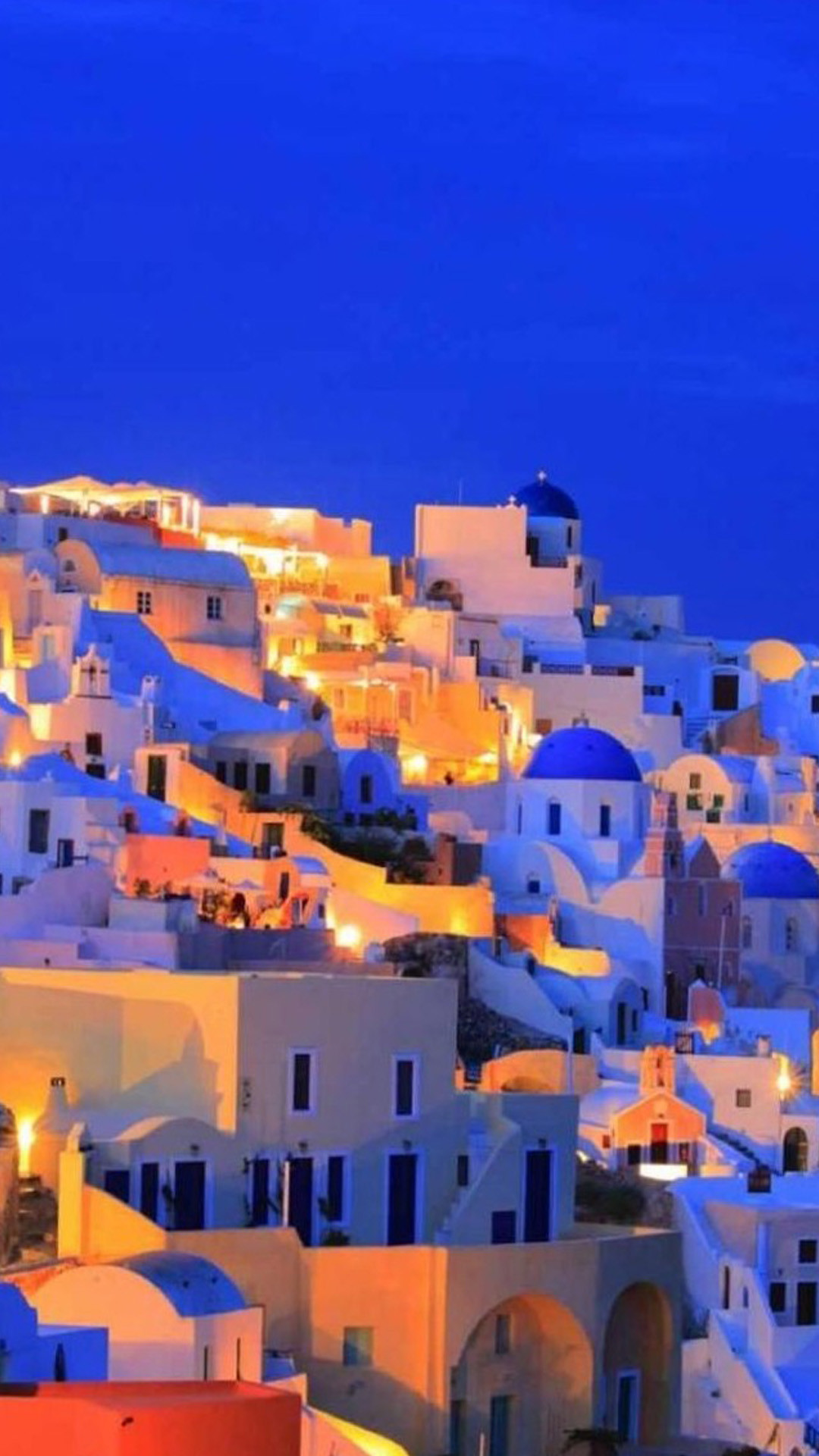 Oia, Santorini, Grecia, Case bianche, Cielo blu, sfondo iPhone 6 verticale