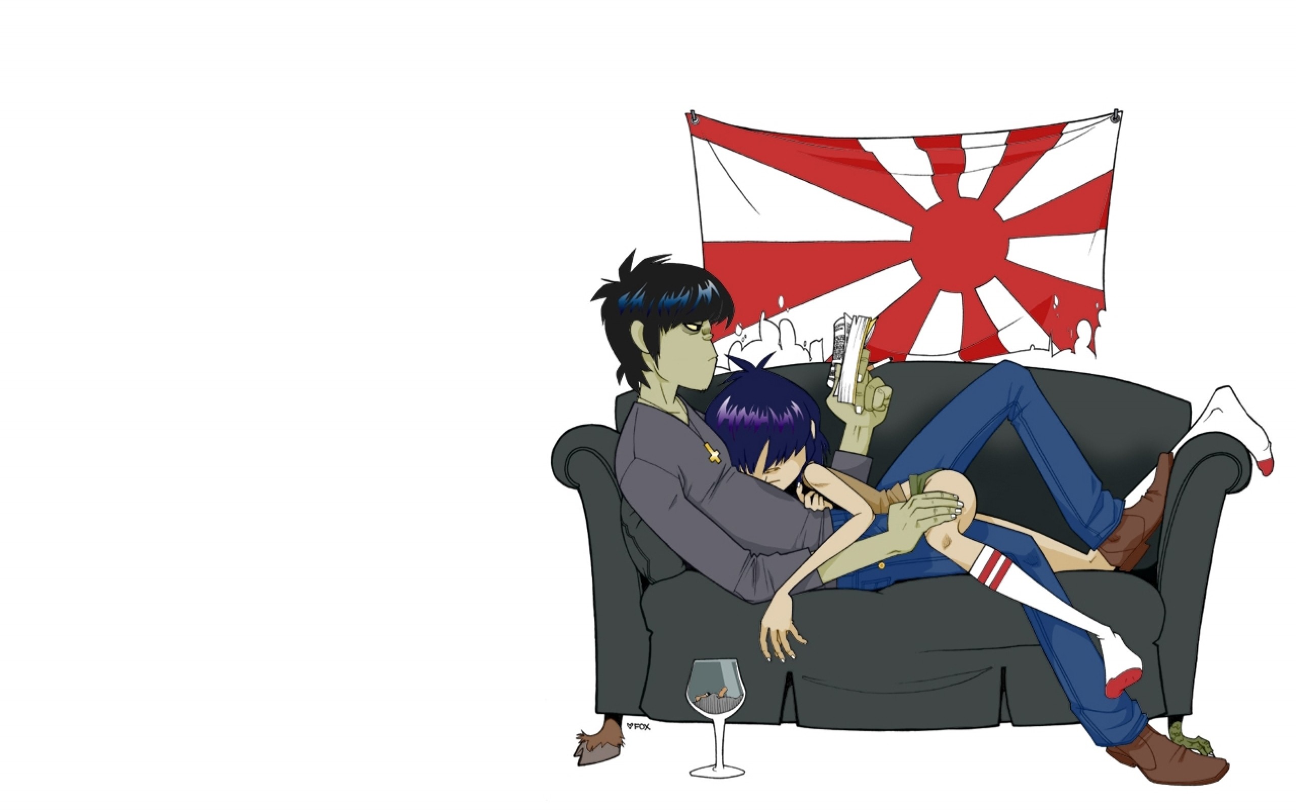 Gorillaz, 2-D, Noodle, Divano, Sol levante, 2K, sfondo per portatile