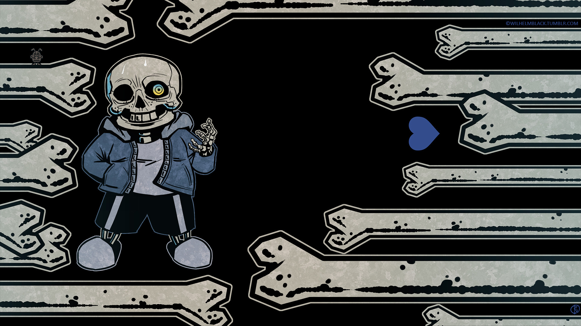 Sans, Undertale, Ossa, Cuore blu, Battaglia, Full HD, wallpaper per portatile