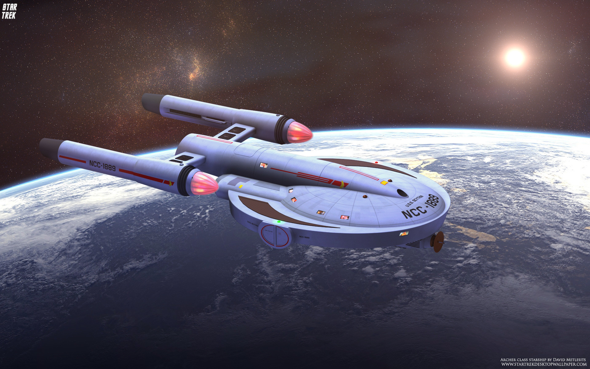 USS Enterprise (NCC-1701-A), Star Trek, Orbita terrestre, Astronave, Sole, sfondo 16:10 Full HD