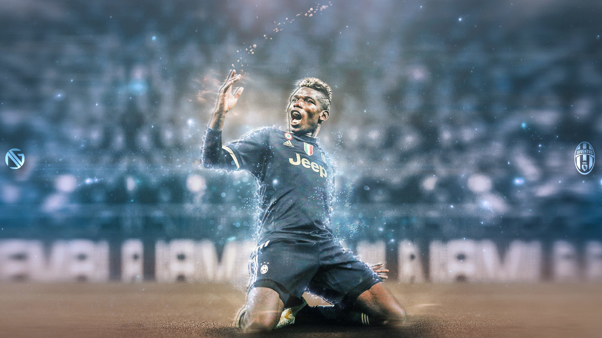 Juventus, Paul Pogba, Esultanza, Arte digitale, Full HD, sfondo Windows 11