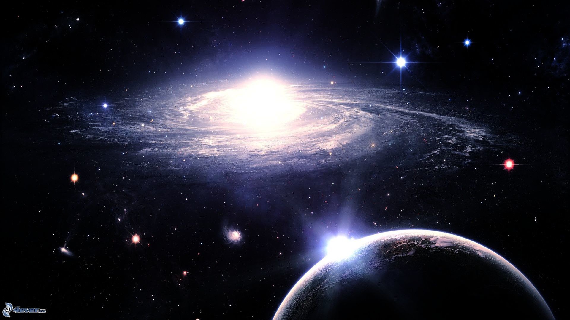 Galassia, Pianeta, Arte spaziale, 16:9 Full HD, wallpaper widescreen