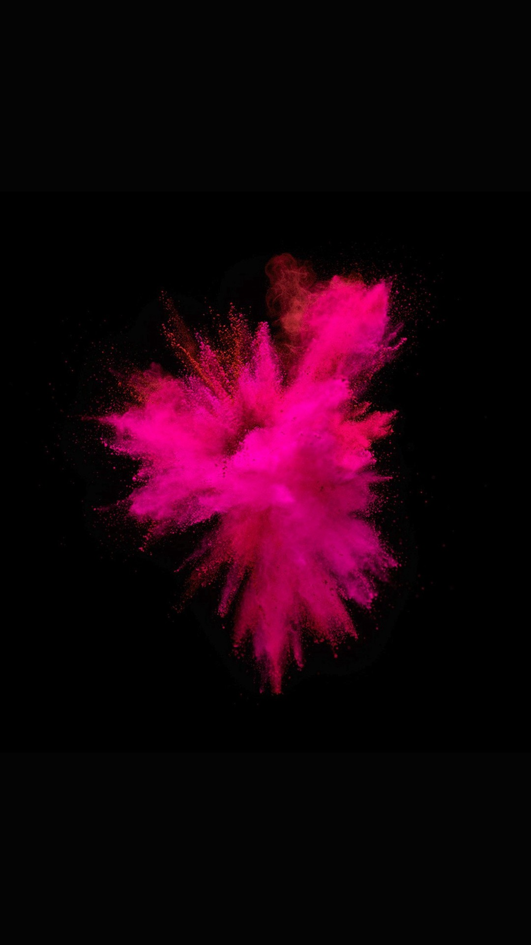 Esplosione di polvere, Rosa, Sfondo nero, iOS 9, Minimalismo, Full HD, schermata di blocco iPhone 6S