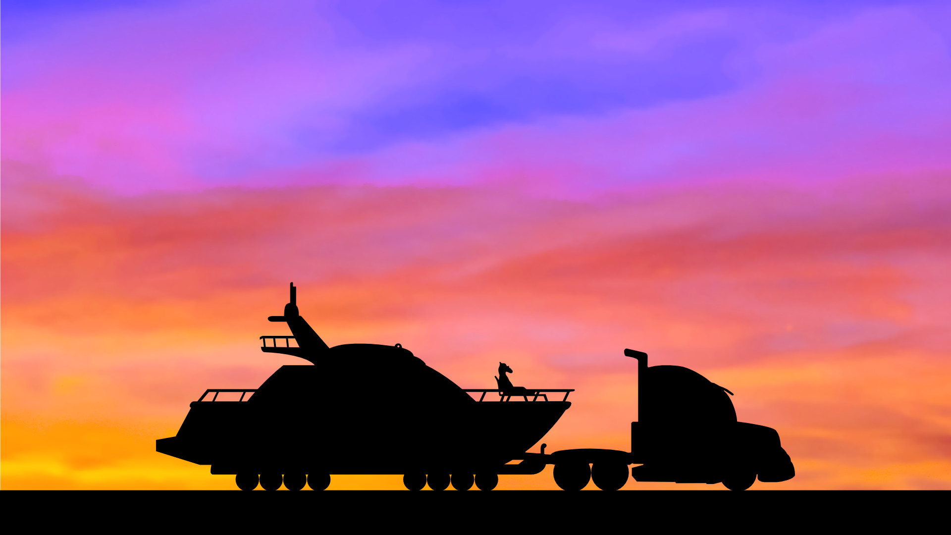 BoJack Horseman, Yacht, Camion, Tramonto, Silhouette, Full HD, sfondo per PC e portatile