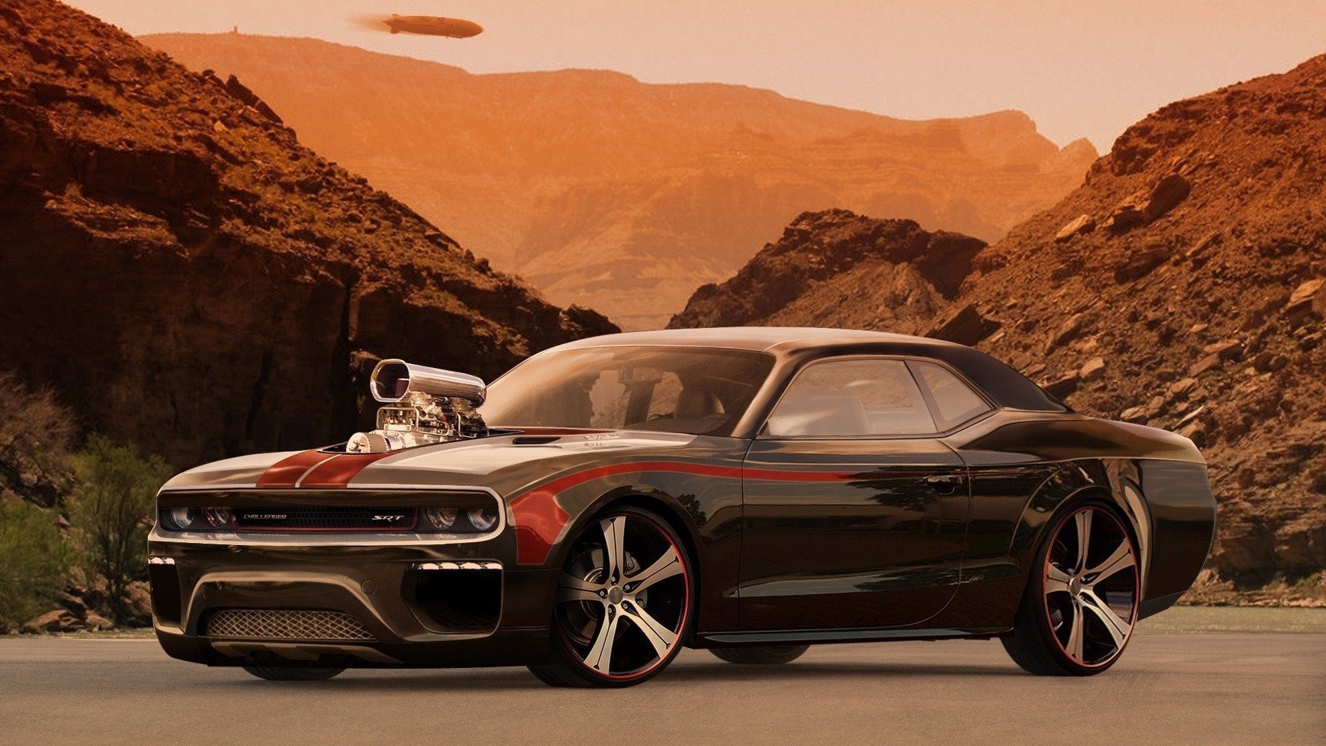 Dodge Challenger, Muscle car, Canyon, Compressore, Tramonto, Full HD, sfondo per PC