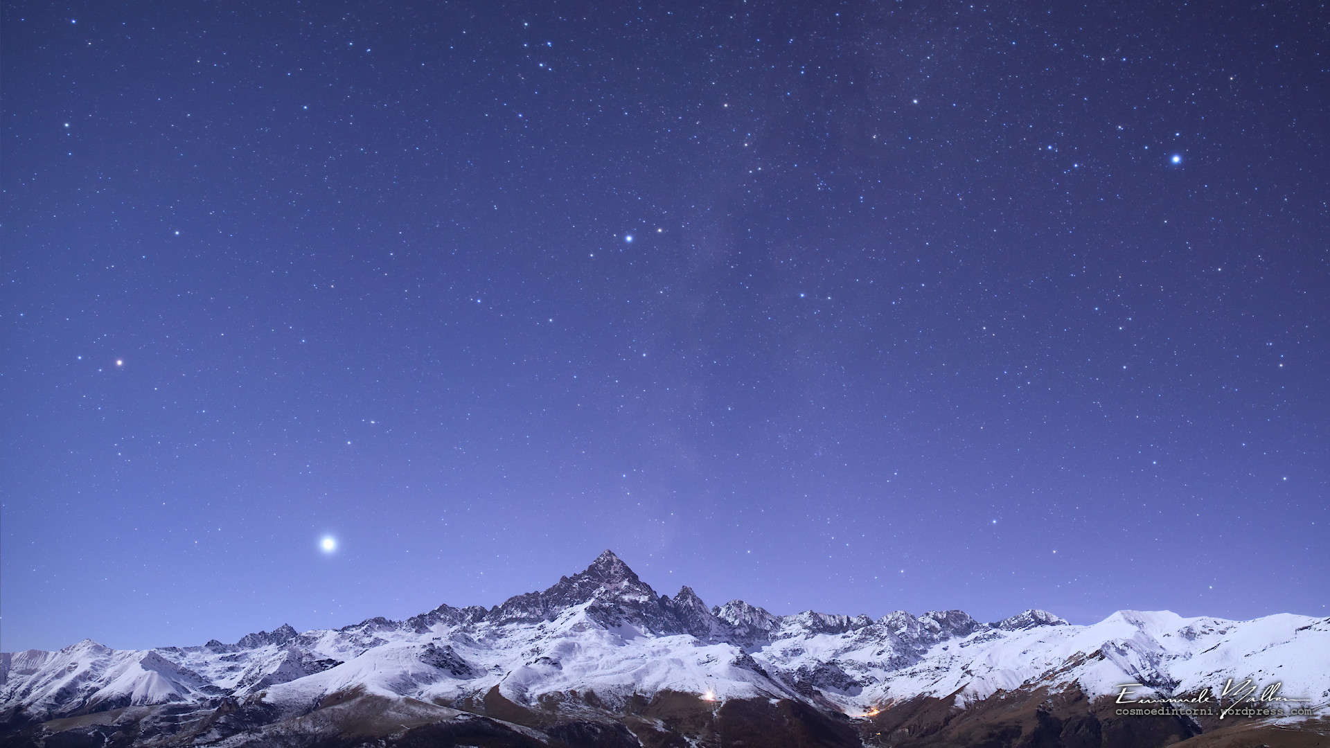 Cielo stellato, Montagne innevate, Notte, Viola, Full HD, sfondo desktop