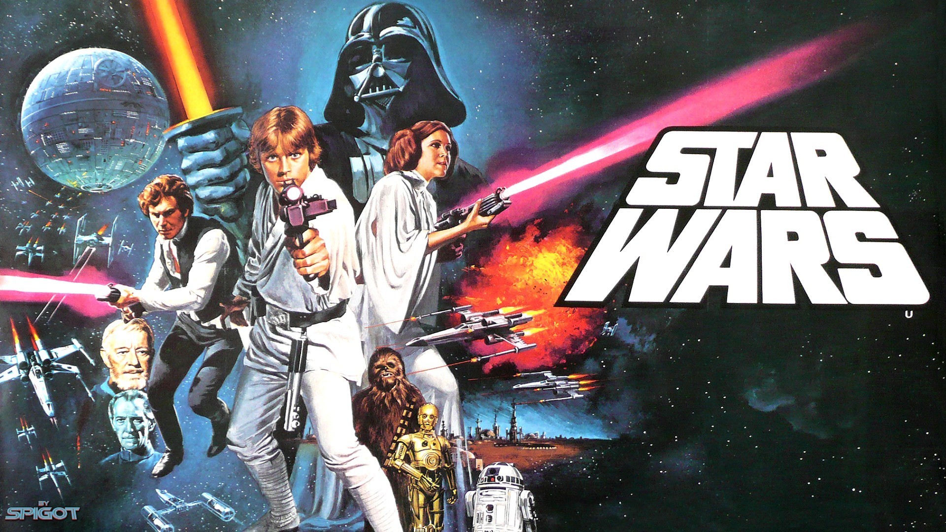 Guerre stellari, Luke Skywalker, Principessa Leia, Han Solo, Darth Vader, Poster vintage, sfondo desktop