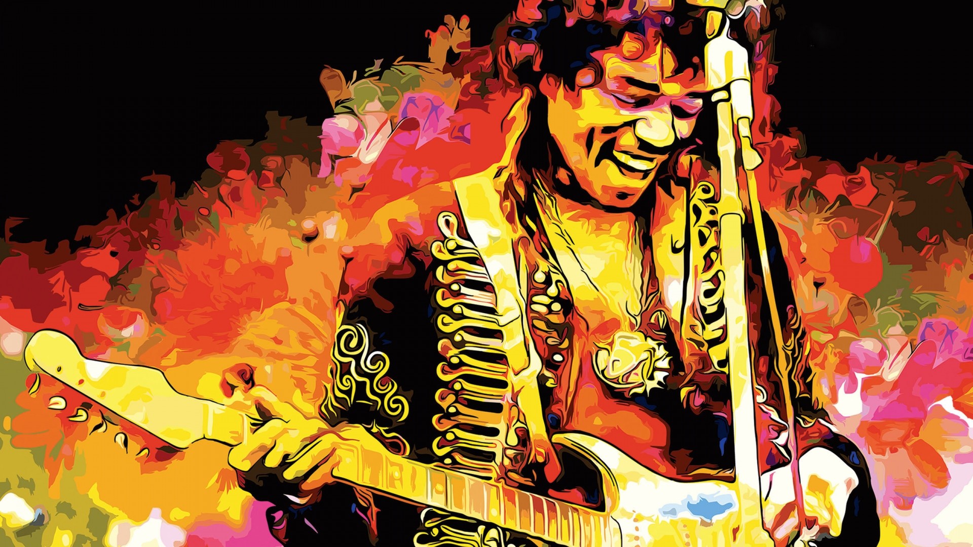 Jimi Hendrix, Fender Stratocaster, Pittura, Colorato, 1920x1080, immagine di sfondo