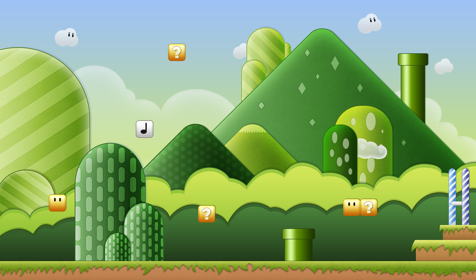 Super Mario Bros., Mondo 1-1, Pixel art, Colline verdi, Full HD, sfondo Windows 11