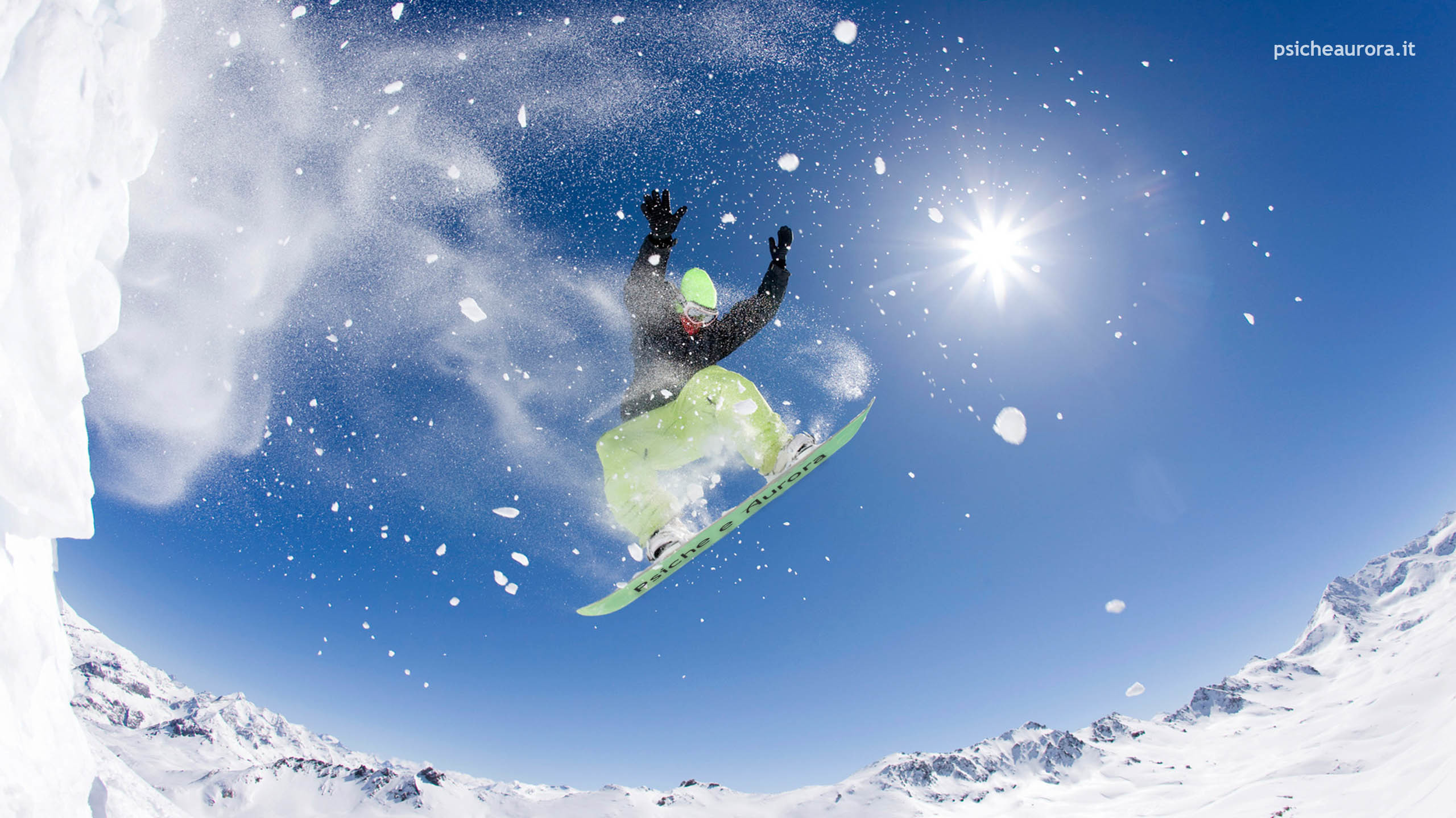Snowboard, Salto, Neve, Montagne, Cielo blu, 2K, sfondo Windows 11