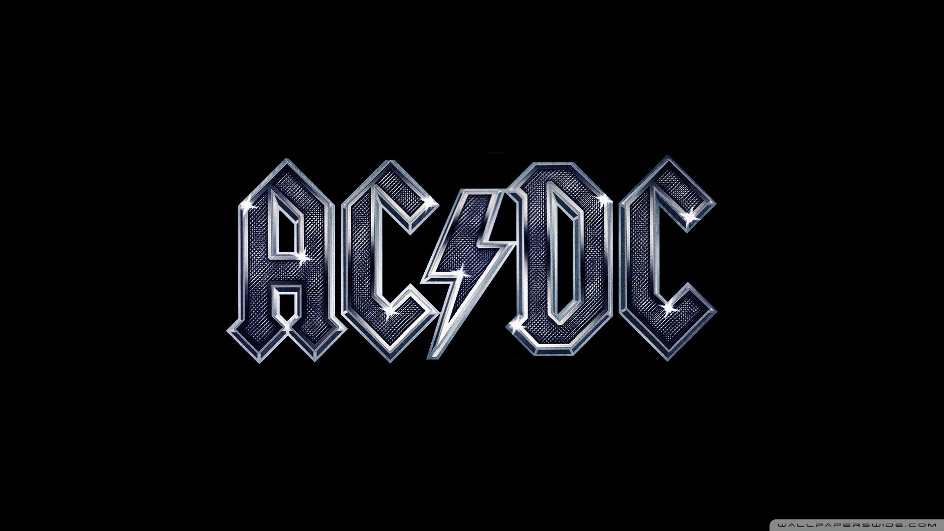 AC/DC, Logo, Metallo, Sfondo nero, 16:9 Full HD, wallpaper widescreen