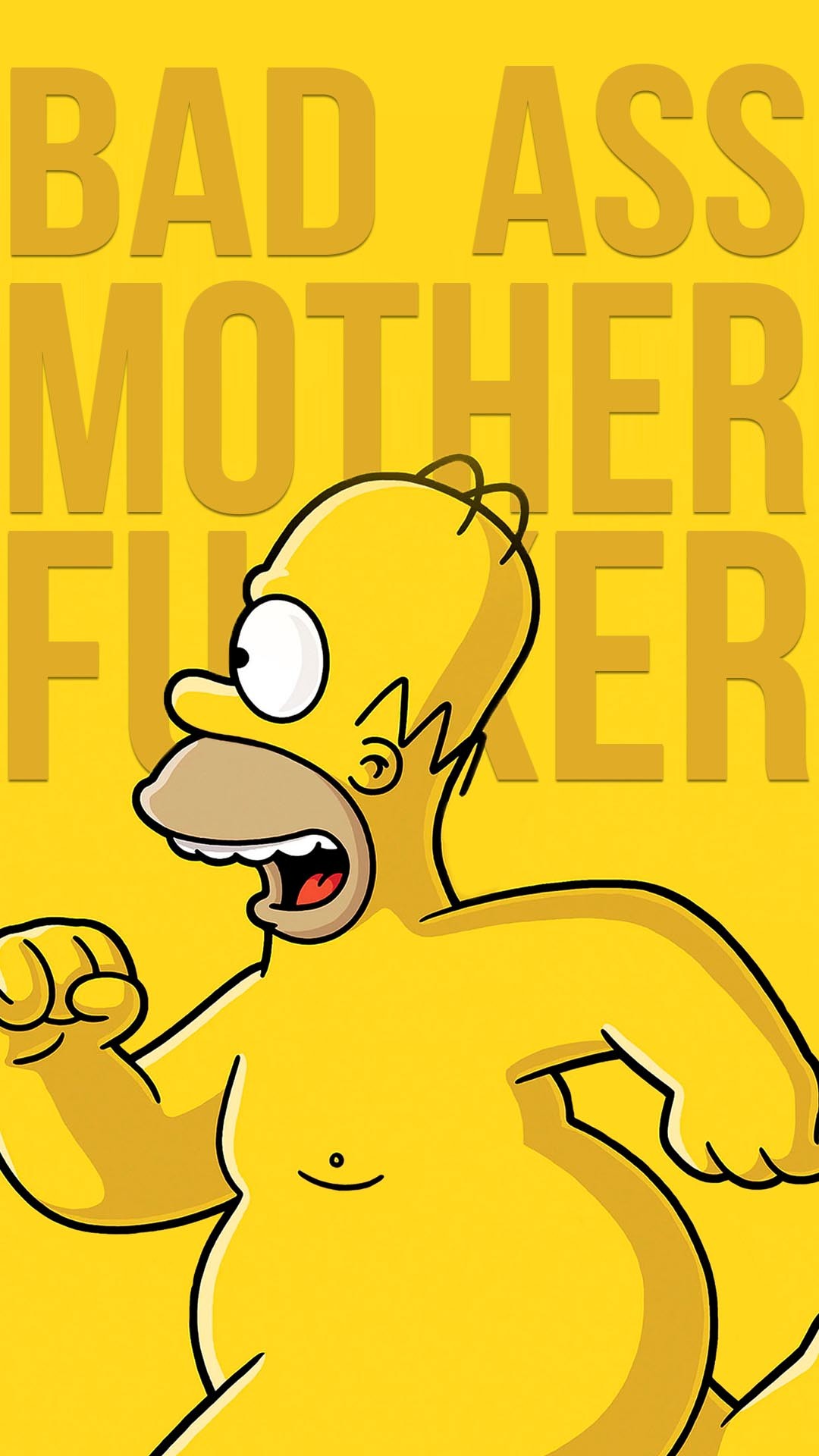 Homer Simpson, I Simpson, Bad Ass Mother, Sfondo giallo, 1080x1920, schermata di blocco iPhone