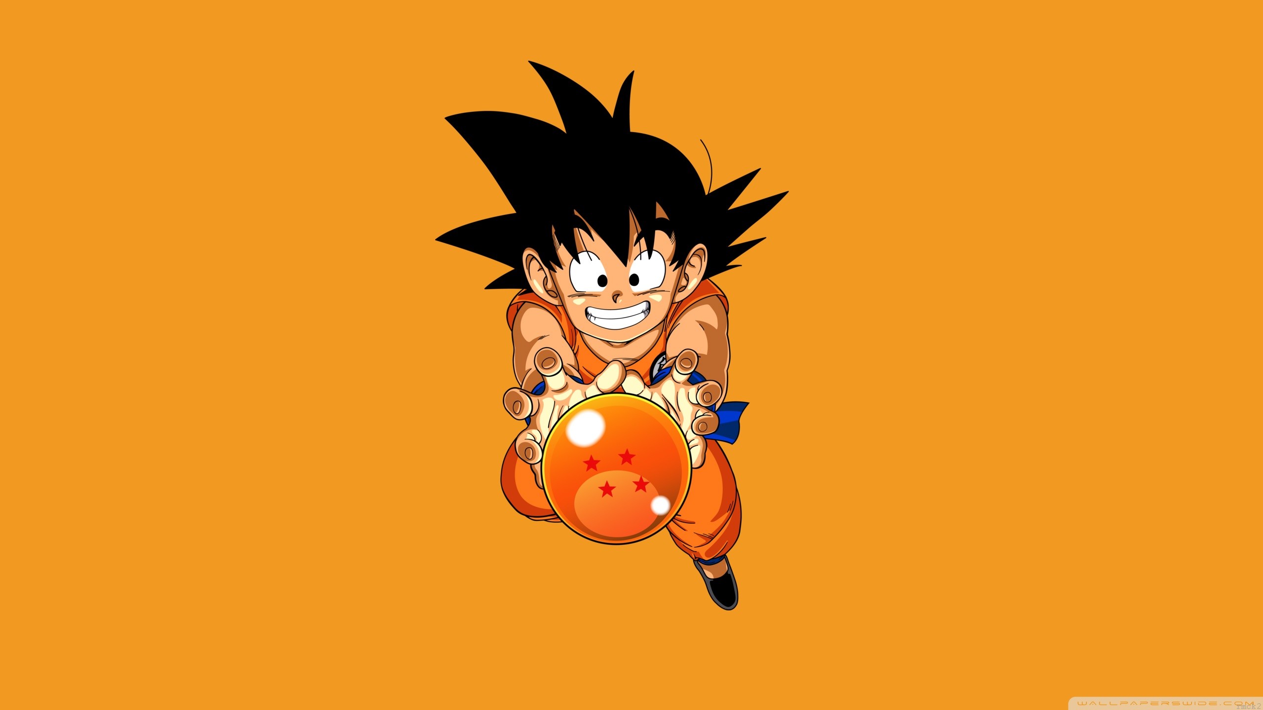 Son Goku, Sfera del Drago, Dragon Ball, Bambino, Sfondo arancione, Chibi, wallpaper Windows 11