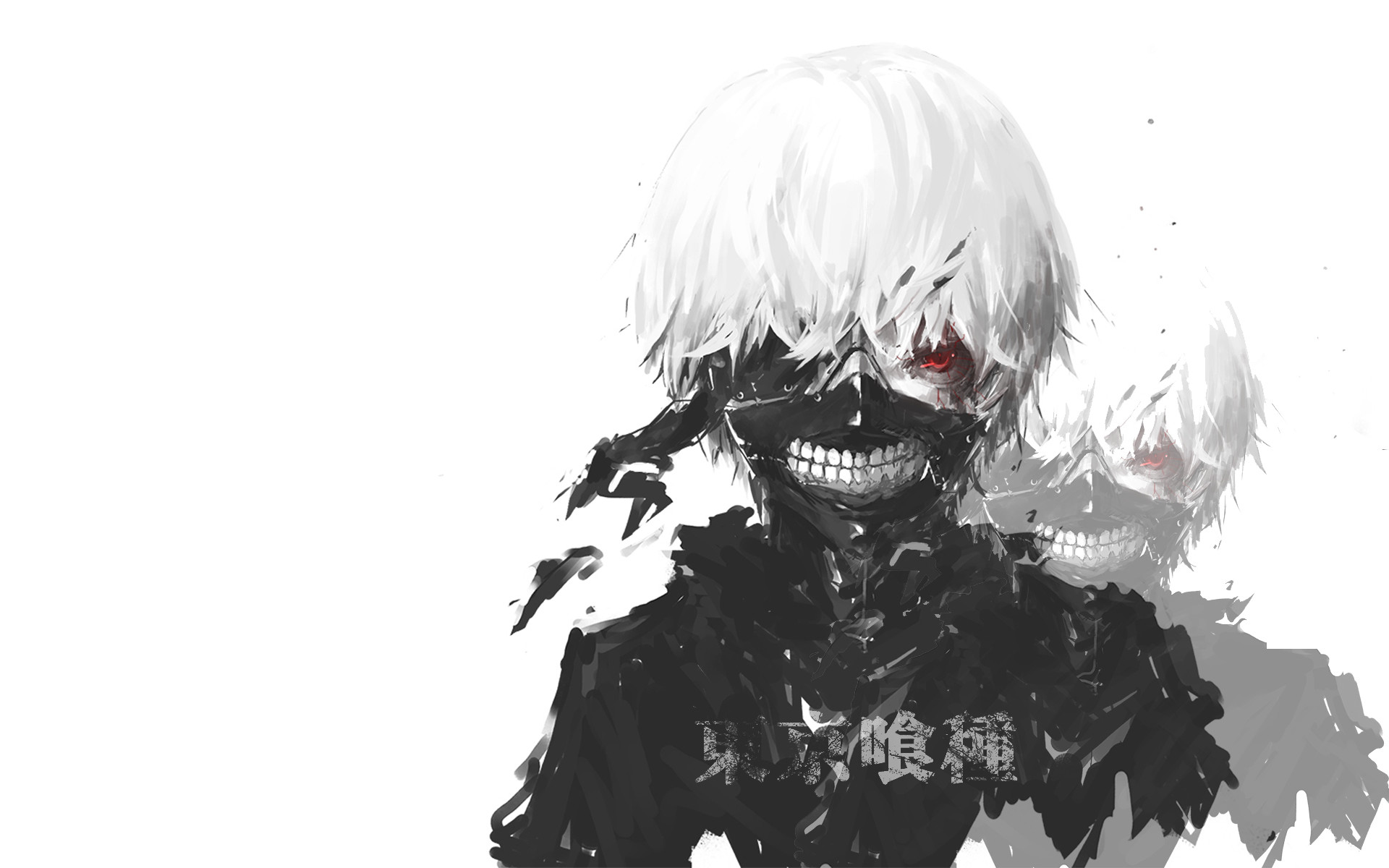 Ken Kaneki, Tokyo Ghoul, Maschera, Bianco e nero, 16:10 Full HD, sfondo widescreen