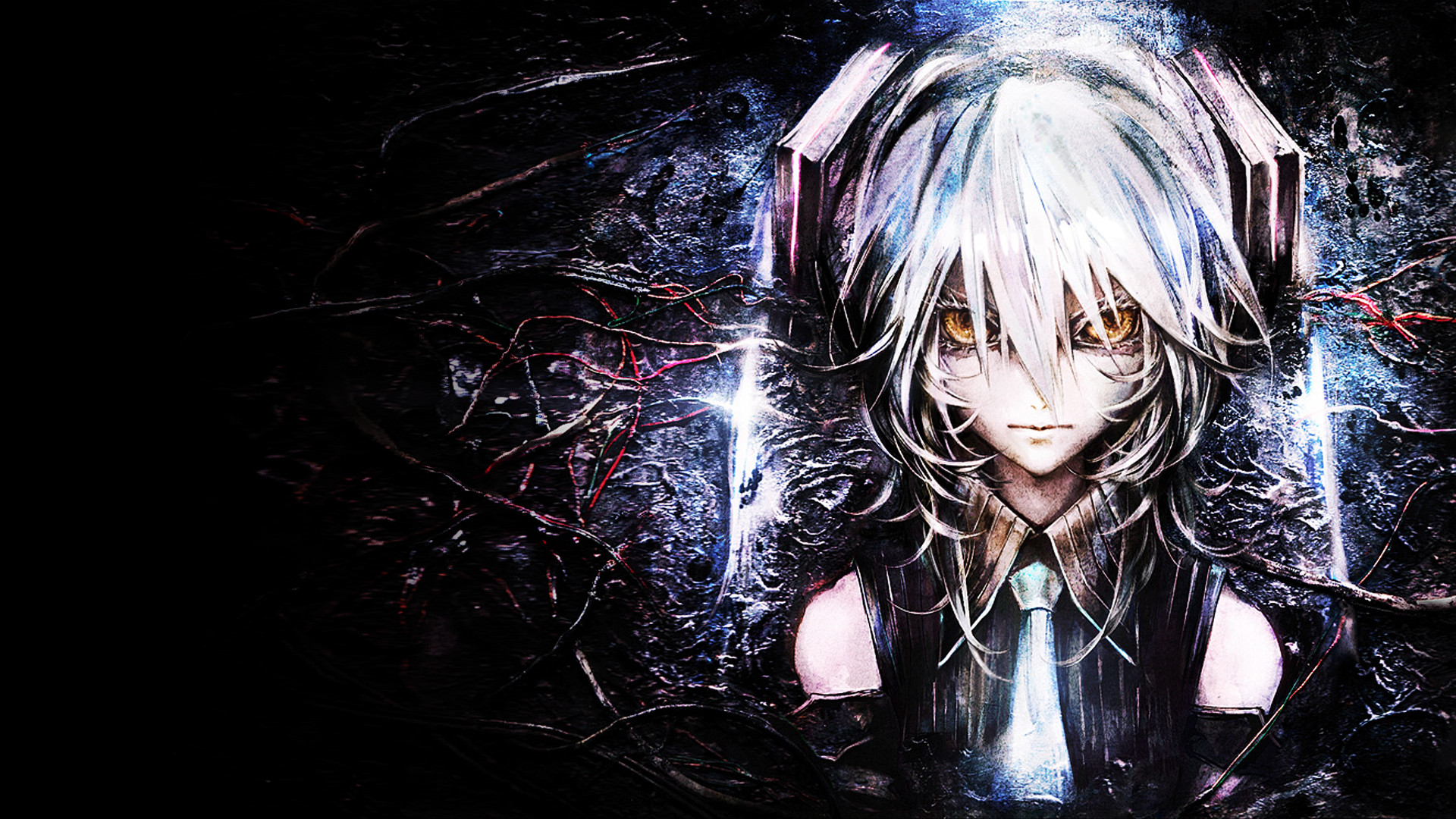 Ragazzo anime, Capelli bianchi, Cuffie, Dark, 1920x1080, sfondo per PC