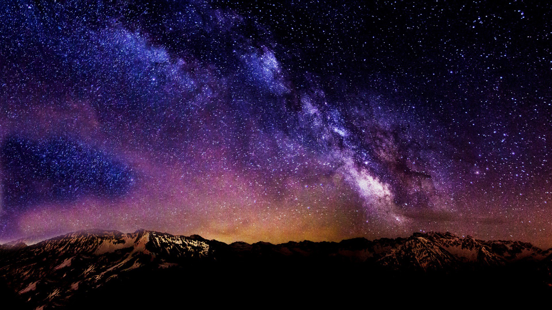 Via Lattea, Cielo stellato, Montagne, Viola, Full HD 1080p, sfondo desktop
