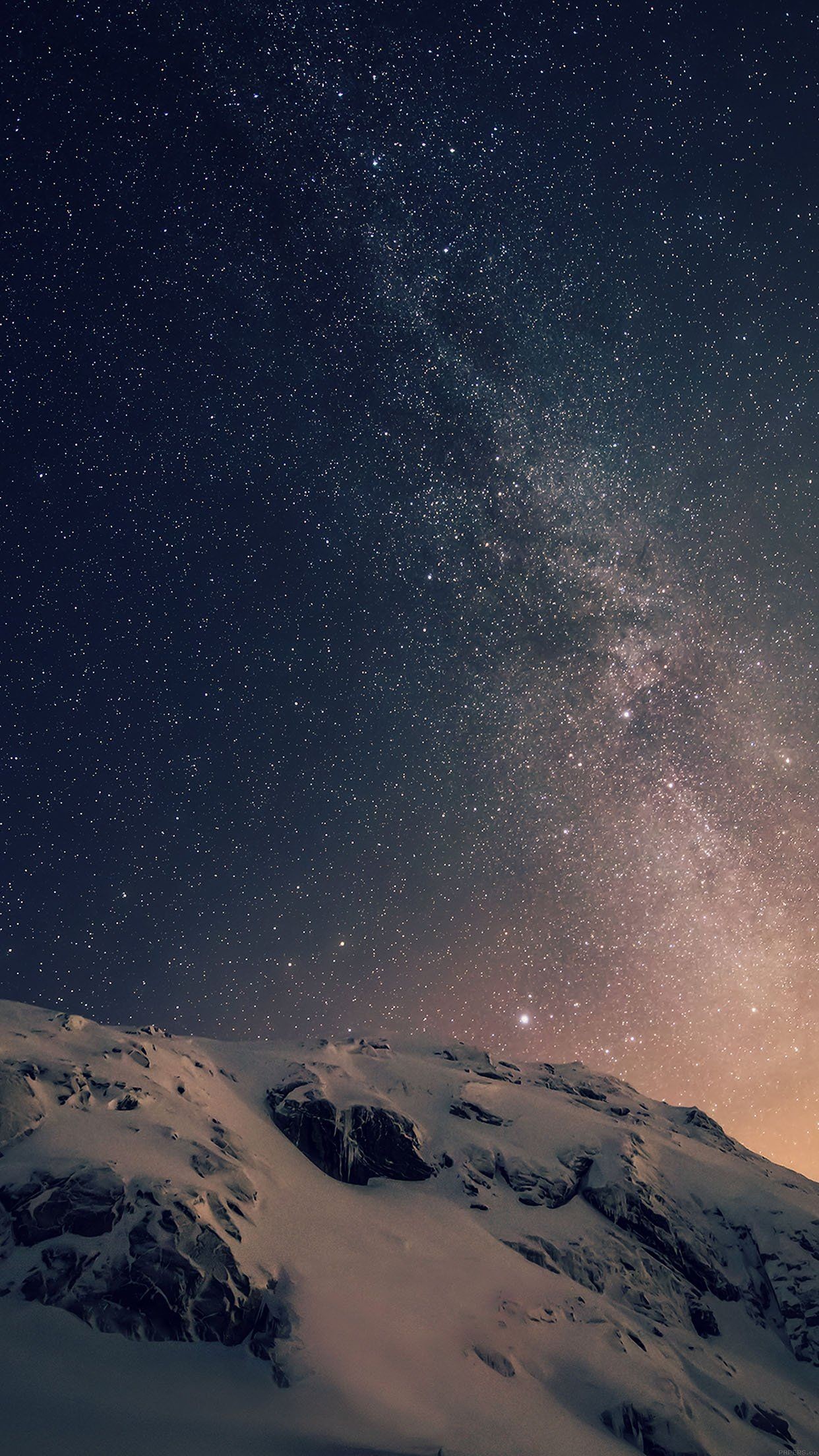iOS 8, Via Lattea, Montagna innevata, Notte, 1242x2208, schermata di blocco iPhone