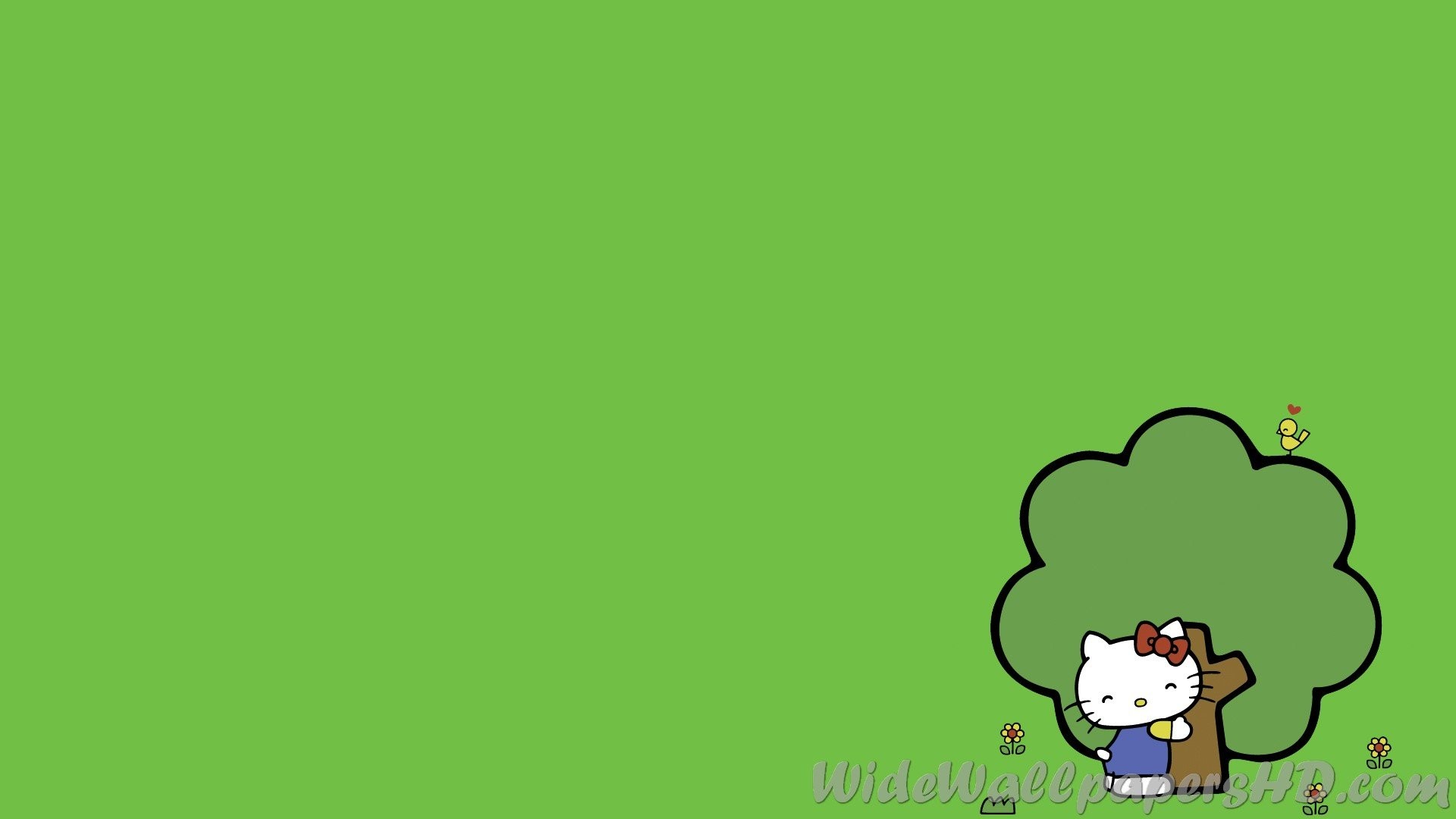 Hello Kitty, Albero, Verde, Minimalista, Prato, Full HD 1080p, sfondo desktop