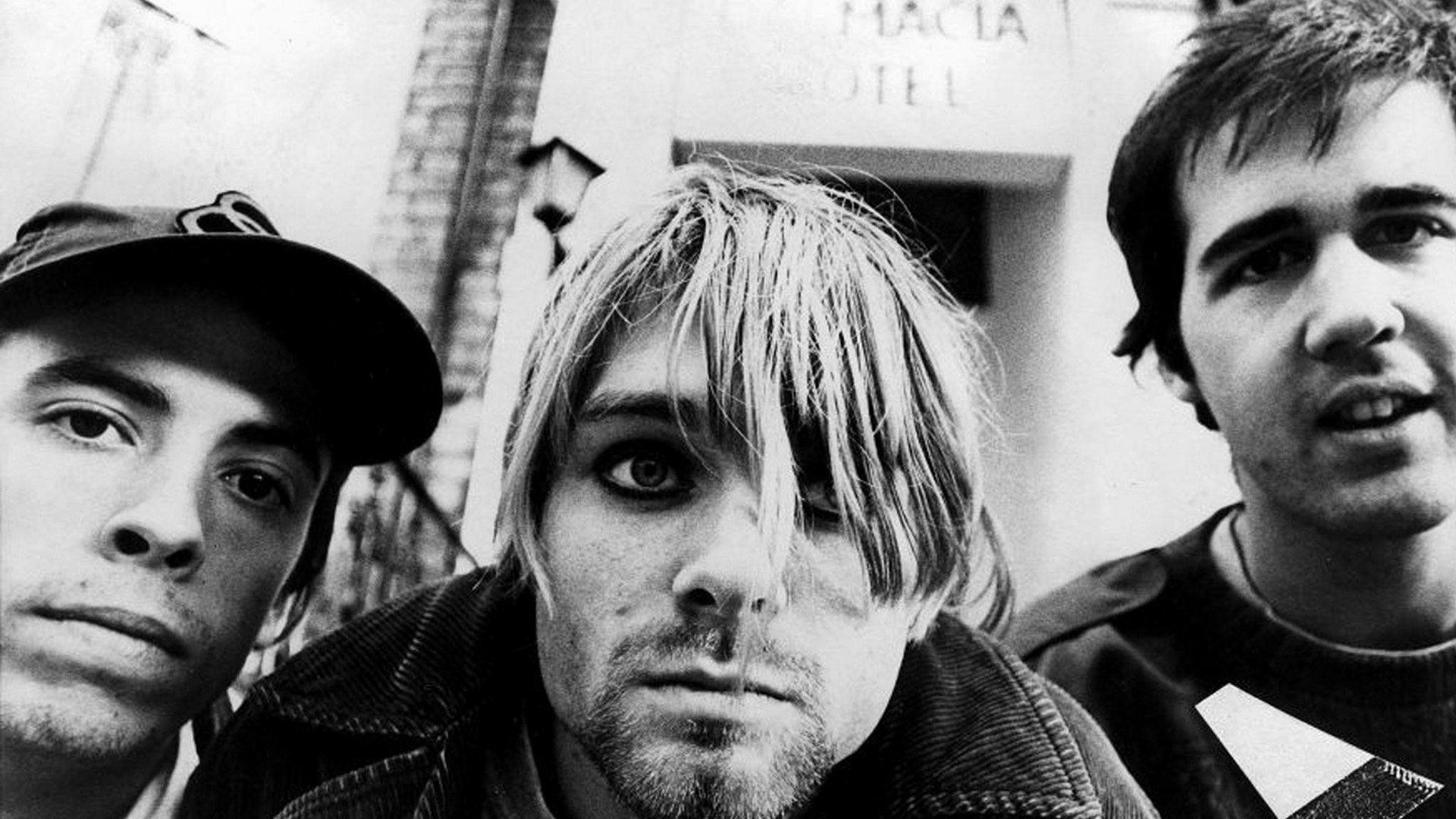 Nirvana, Kurt Cobain, Dave Grohl, Krist Novoselic, Bianco e nero, sfondo Full HD per PC