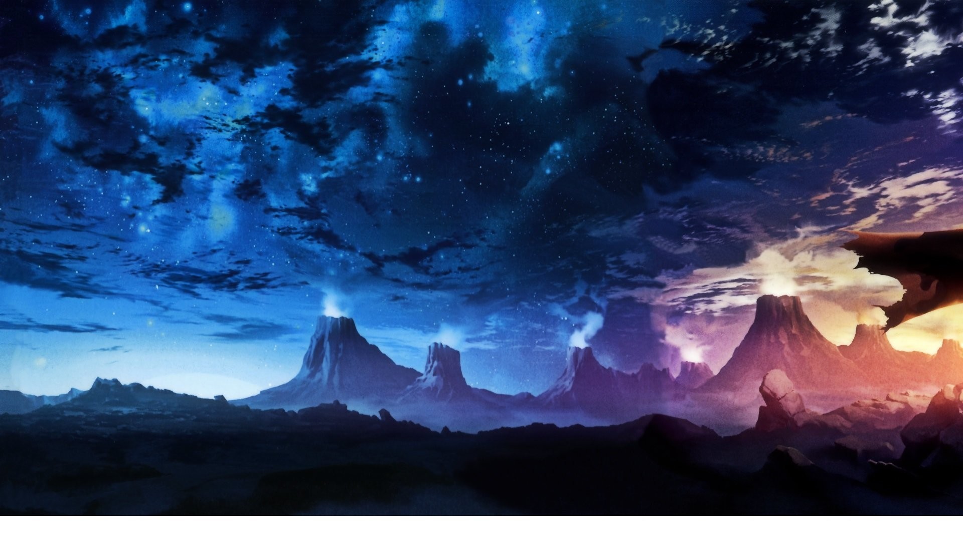 Gurren Lagann, Vulcani, Cielo stellato, Notte, Full HD, wallpaper per portatile