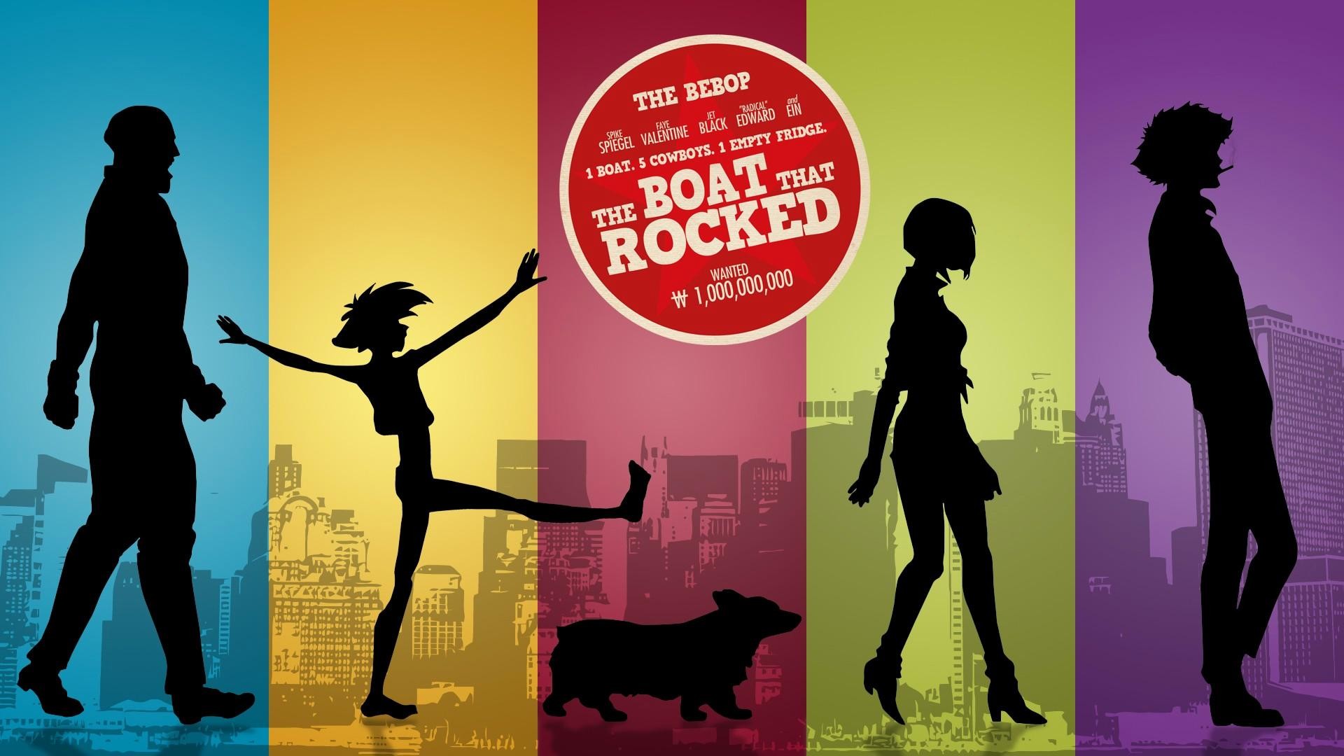 Spike Spiegel, Jet Black, Faye Valentine, Ed, Ein, Cowboy Bebop, Silhouette, sfondo 1080p