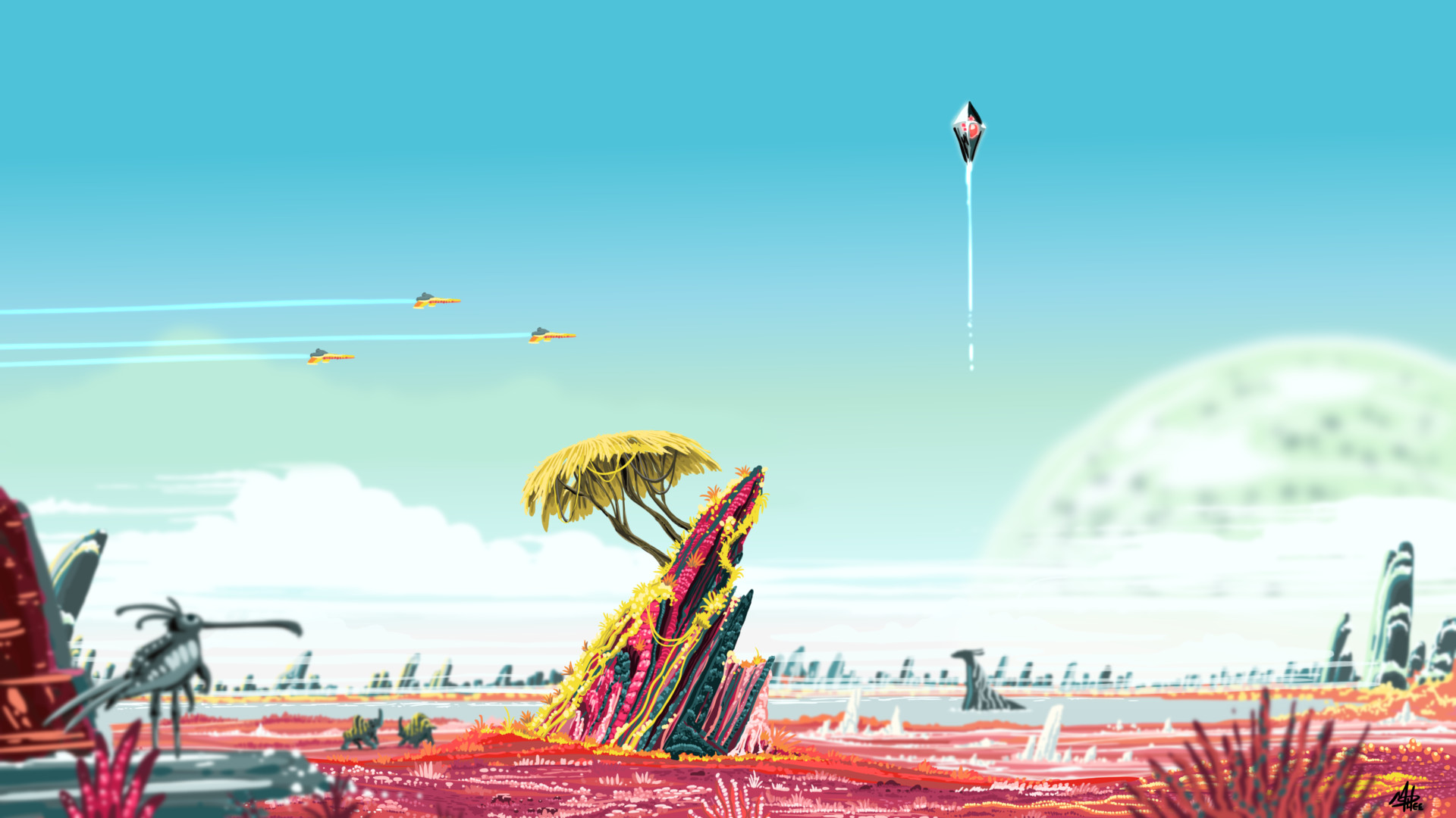 No Man's Sky, Atlas, Astronavi, Paesaggio alieno, Full HD, sfondo per PC