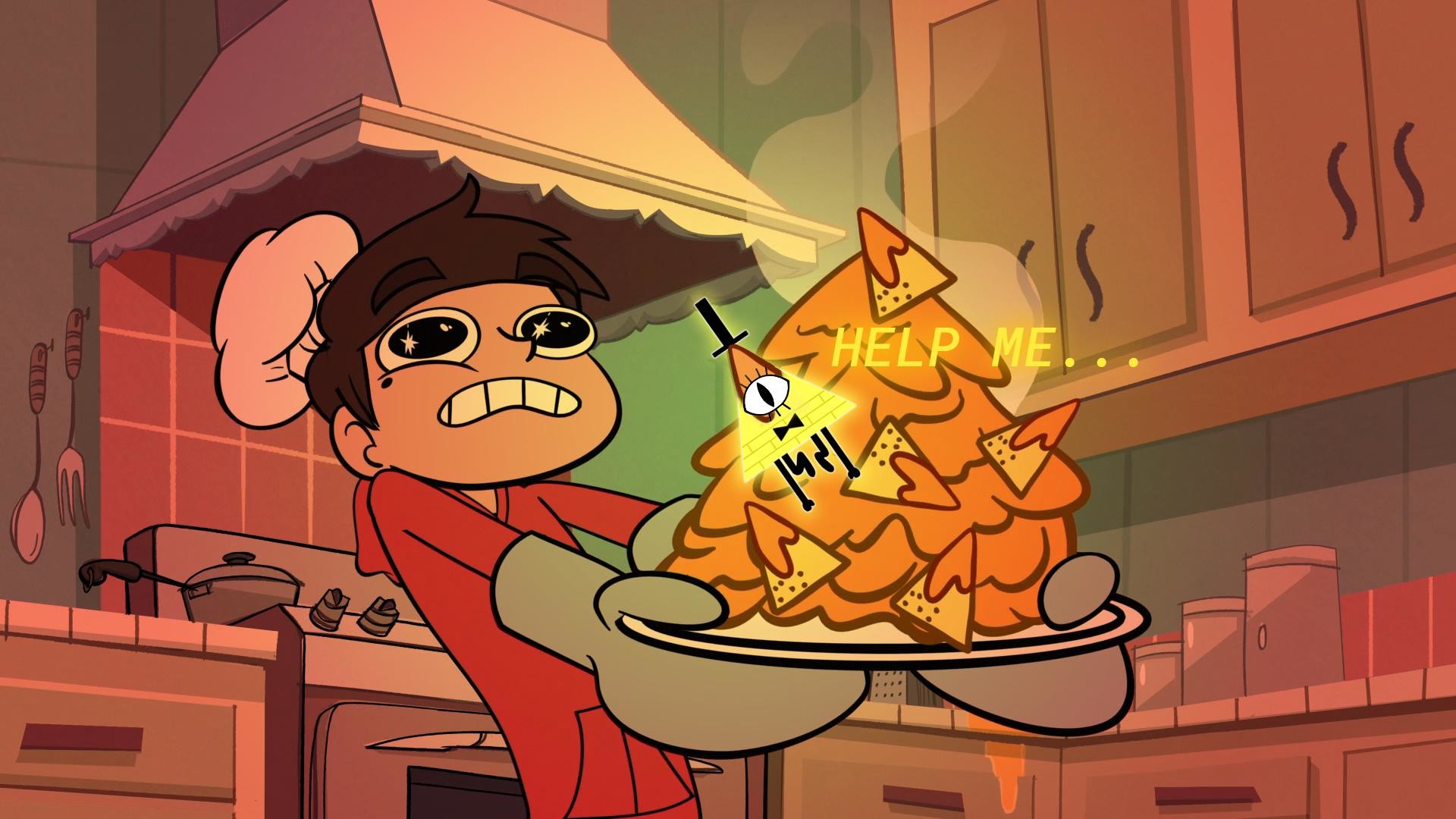 Bill Cipher, Gravity Falls, Marco Diaz, Crossover, Nachos, 16:9 Full HD, sfondo widescreen