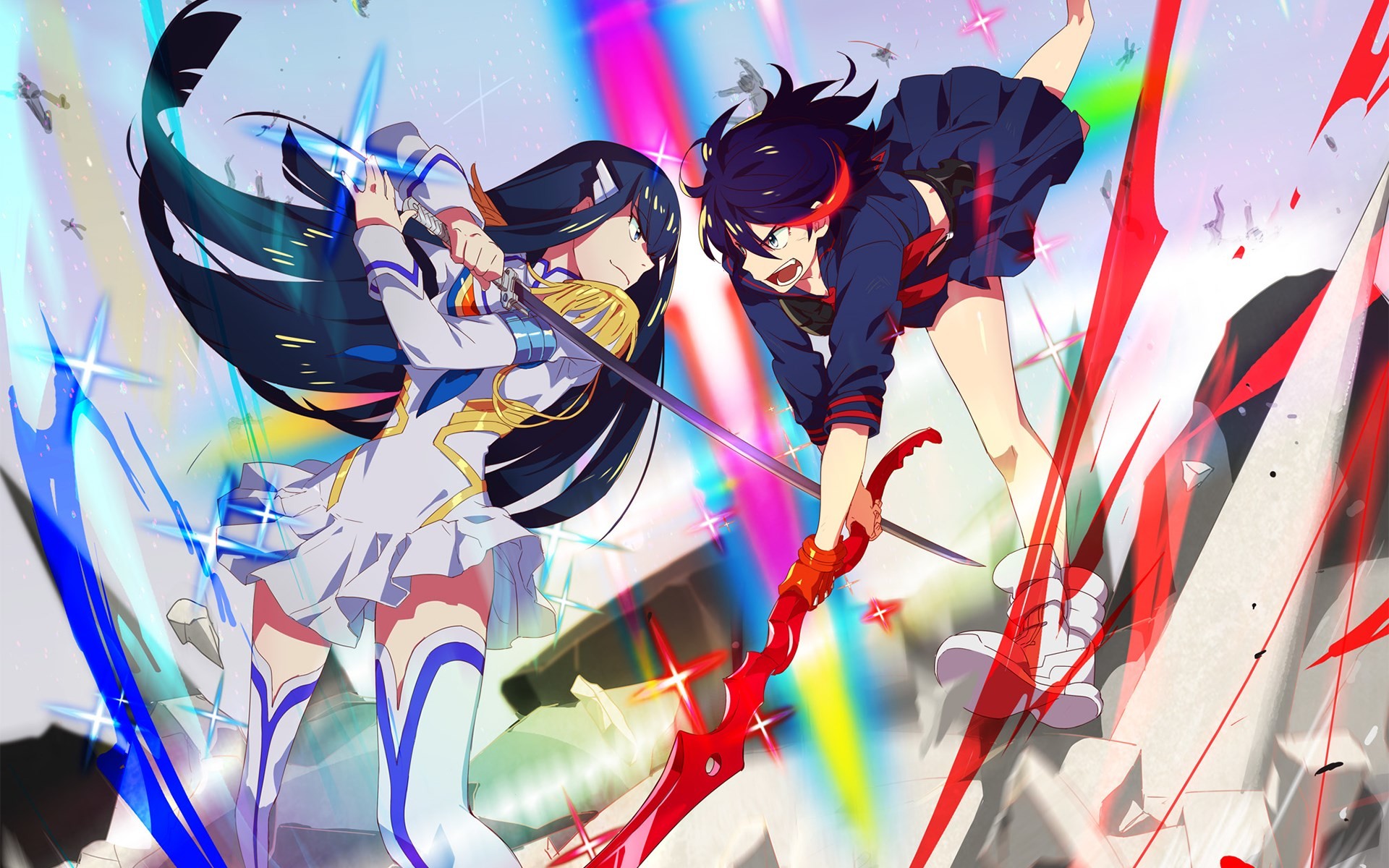 Satsuki Kiryuin, Ryuko Matoi, Kill la Kill, Combattimento, Arcobaleno, sfondo desktop 1920x1200