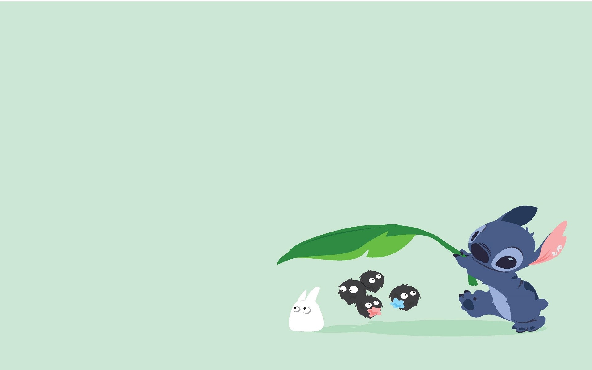 Stitch, Totoro, Nerini del buio, Foglia, Crossover, Full HD, sfondo desktop