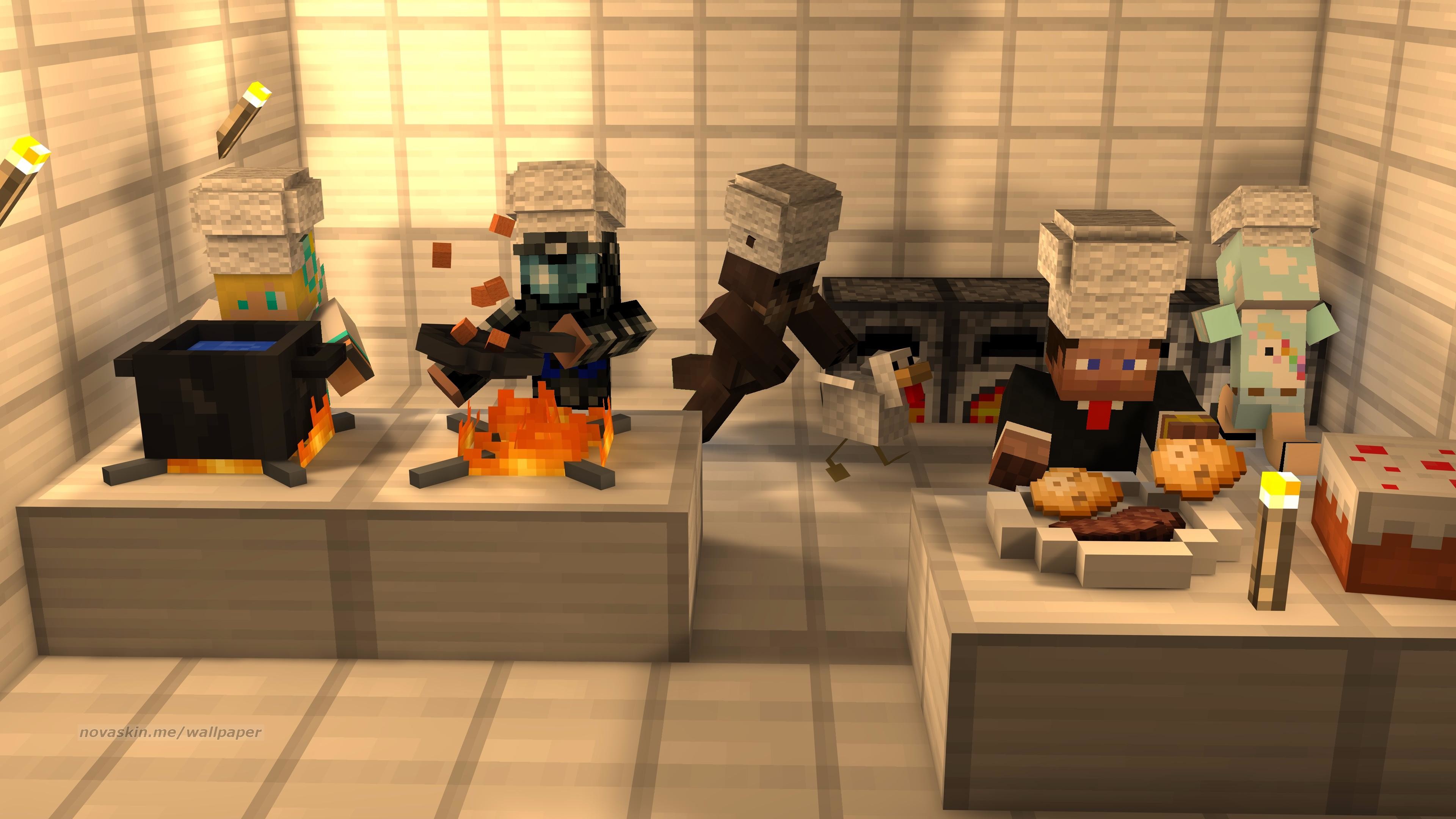 Minecraft, Novaskin, Cucina, Cuochi, Biscotti, 4K, sfondo per portatile