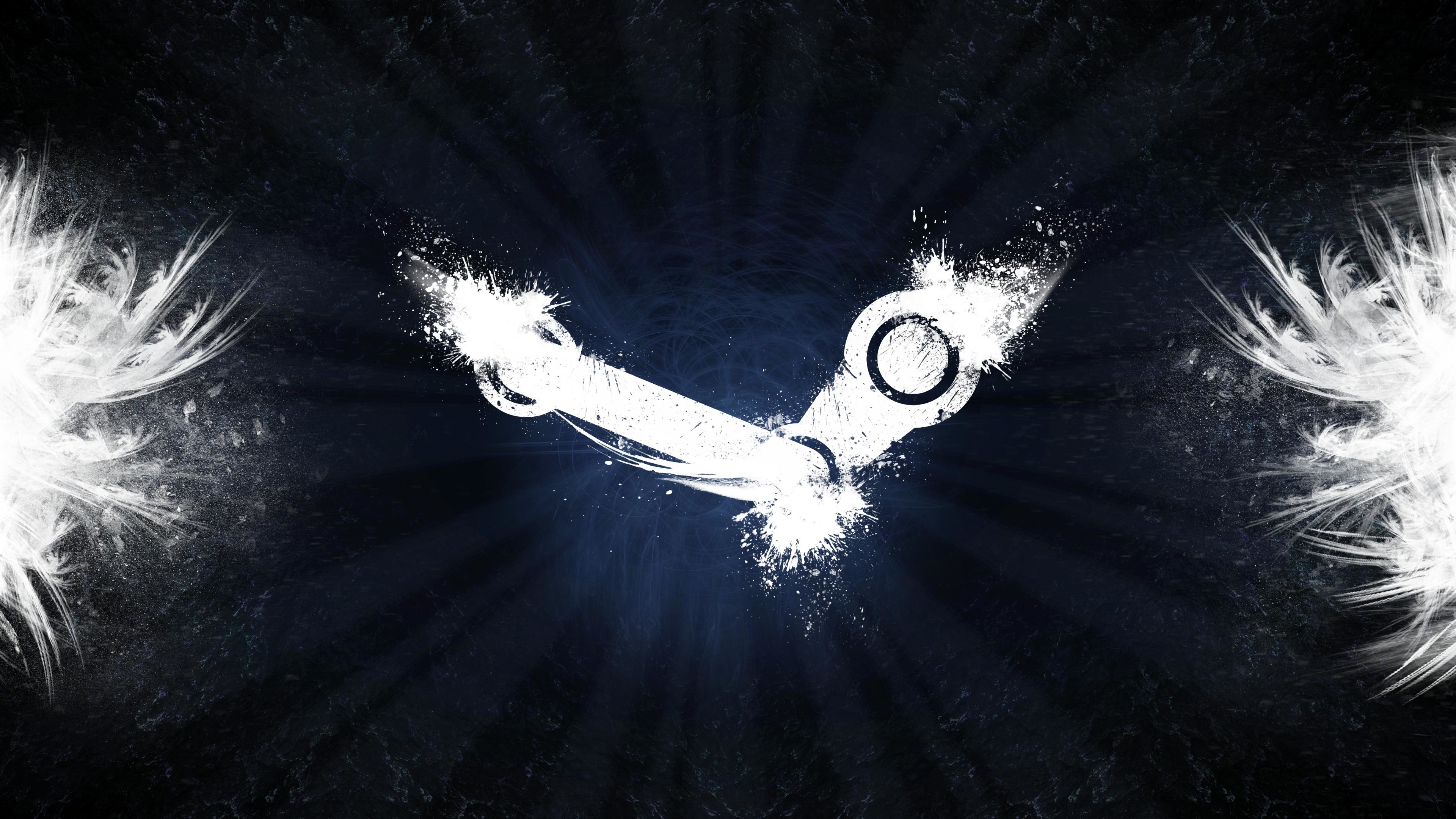 Logo Steam, Steam, Esplosione, Blu scuro, 3840x2160, immagine di sfondo