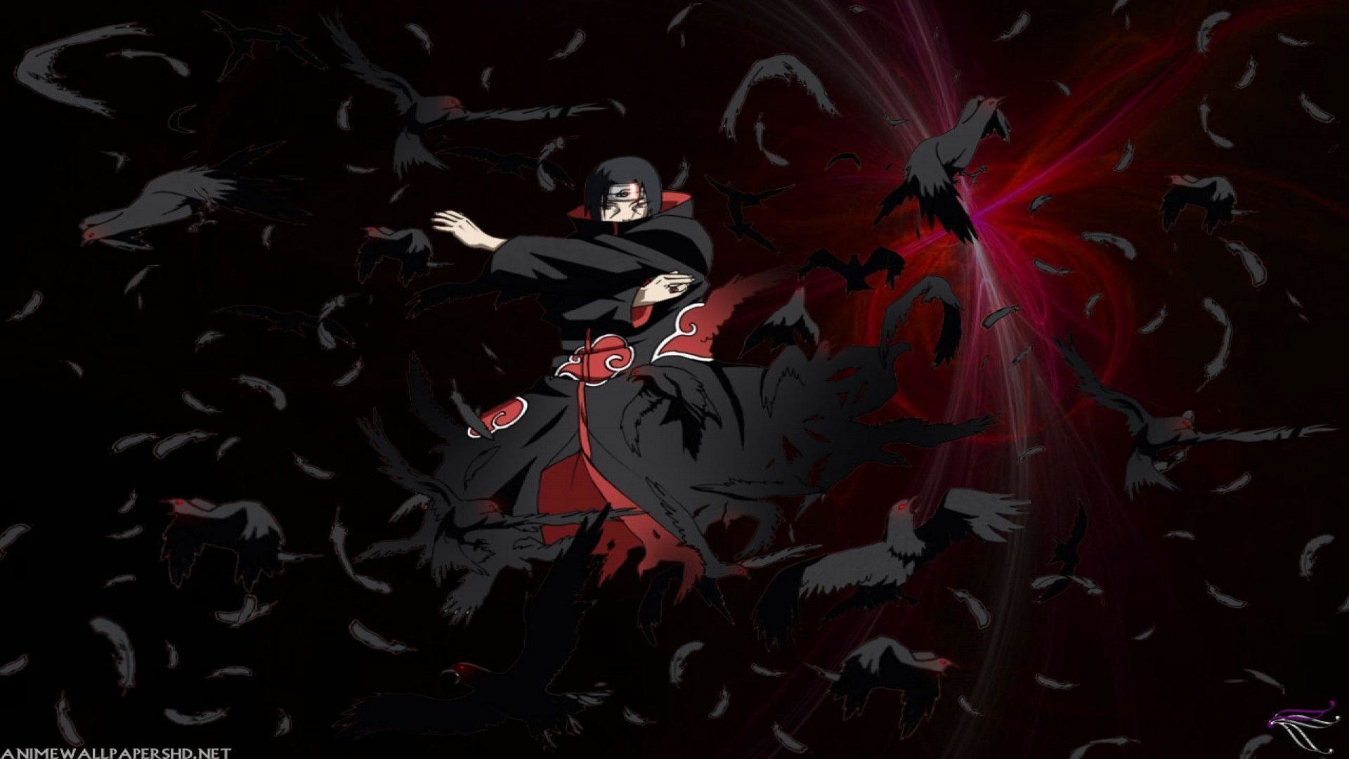 Itachi Uchiha, Akatsuki, Corvi, Sfondo scuro, Full HD, wallpaper desktop