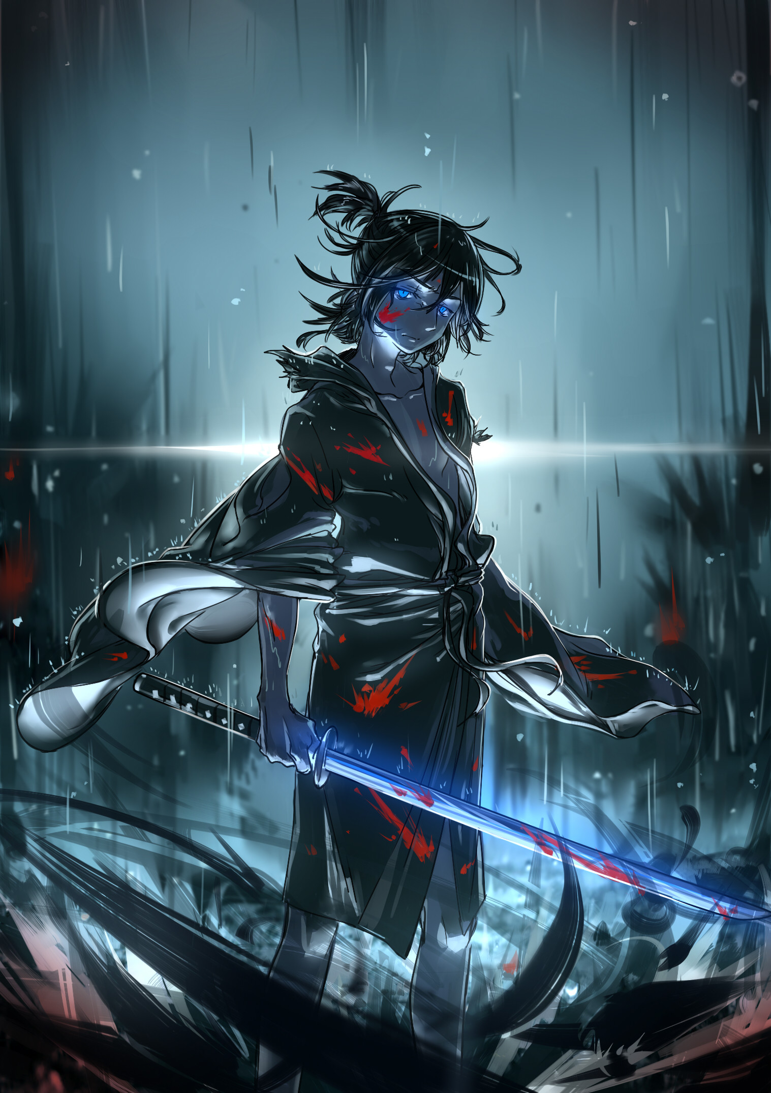 Yato, Noragami, Pioggia, Spada, Verticale, sfondo per iPad e tablet