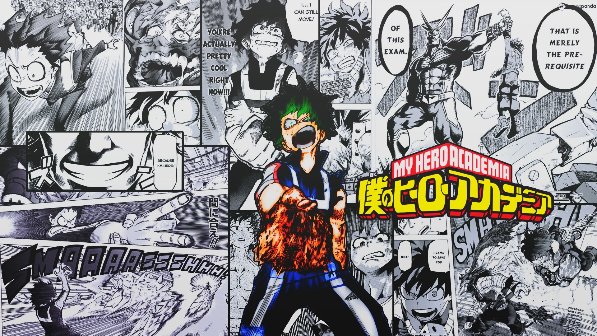 Izuku Midoriya, Boku no Hero Academia, Tavole manga, Logo, Collage, sfondo 1920x1080 per PC