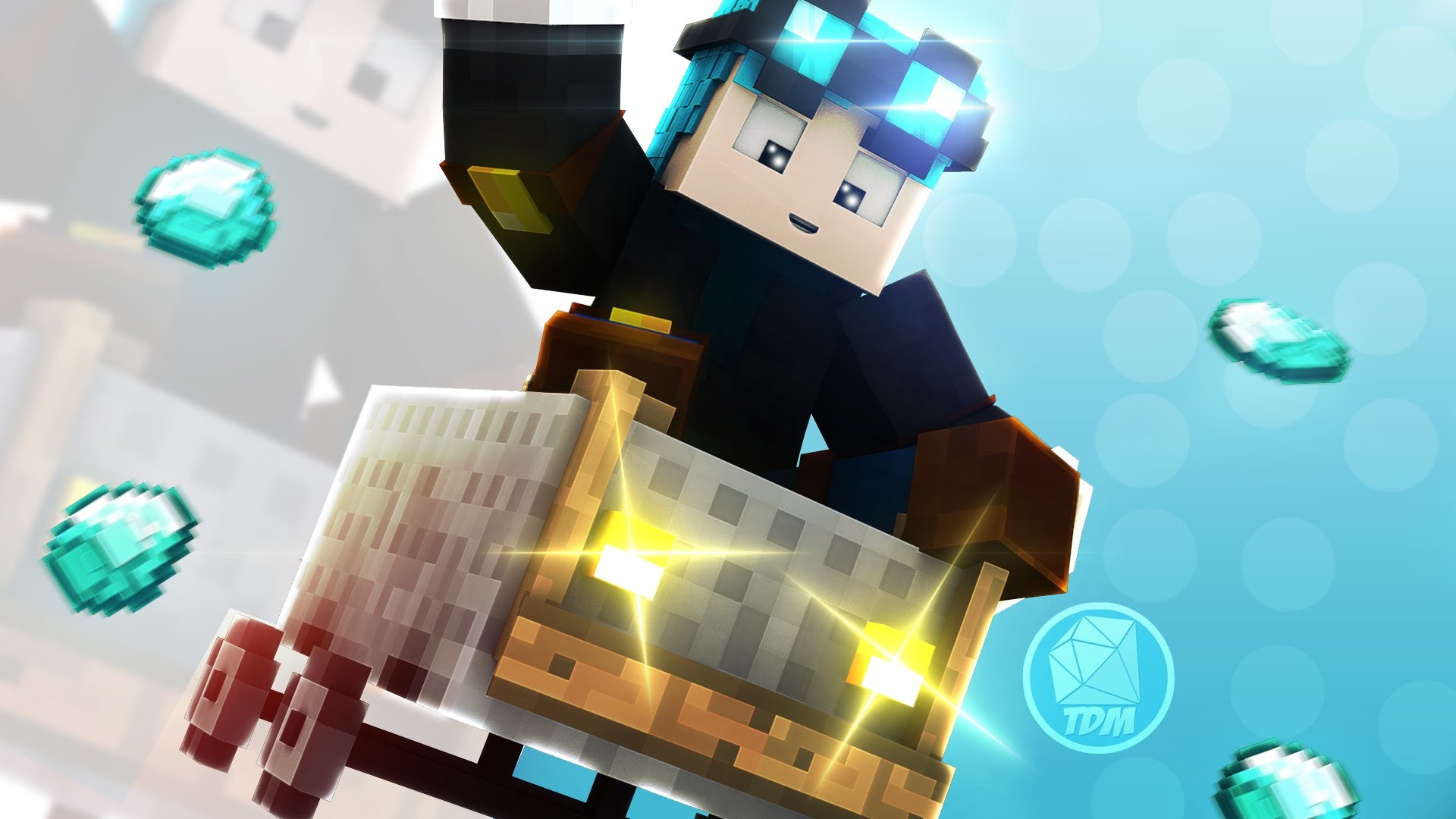 DanTDM, Minecraft, Diamanti, Scrigno, Azzurro, Full HD, sfondo desktop