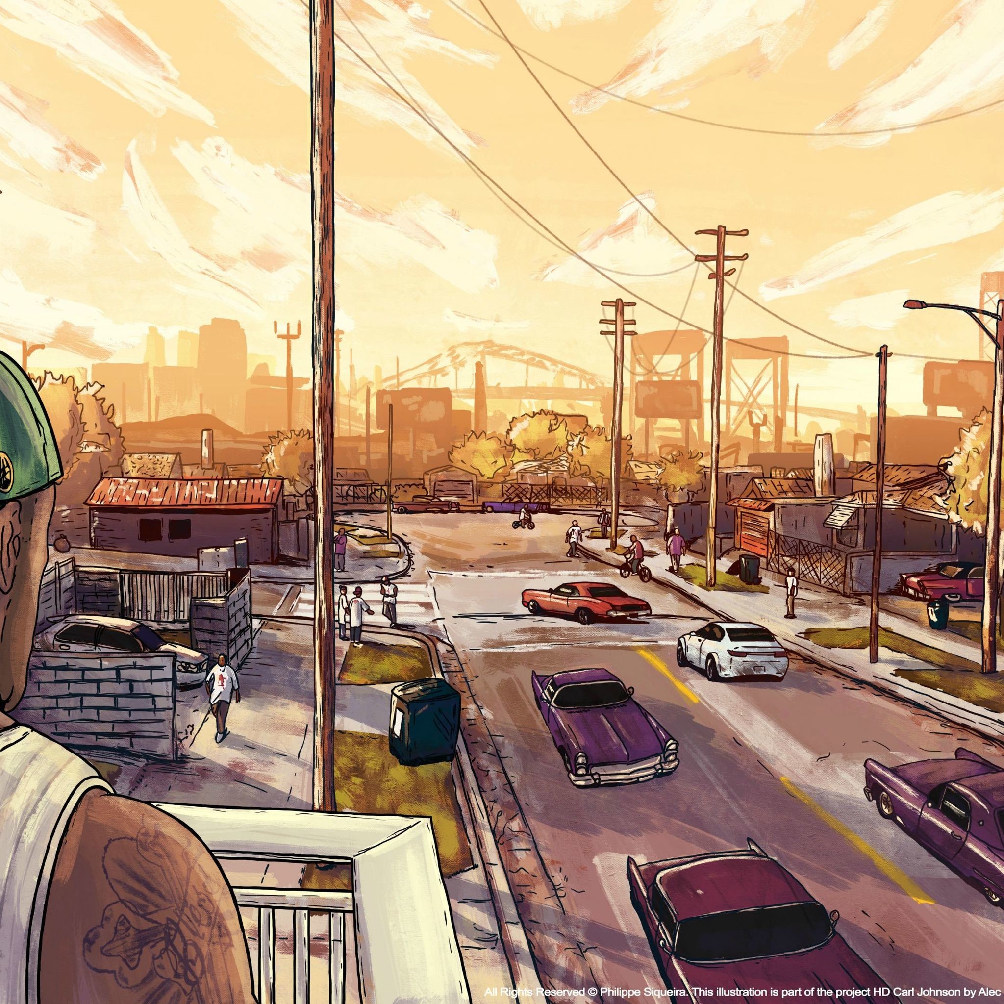 GTA San Andreas, Los Santos, Strada, Artwork, Tramonto, Full HD, sfondo per iPad e tablet
