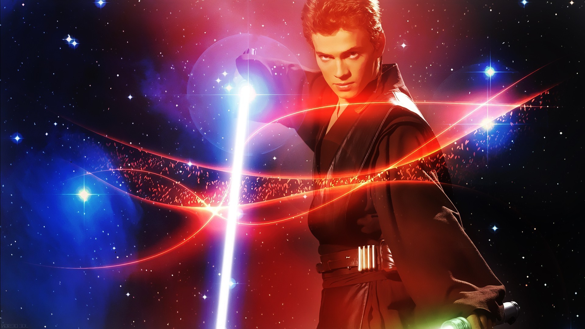 Anakin Skywalker, Hayden Christensen, L'attacco dei cloni, Star Wars, Spazio, Luci rosse, sfondo 1080p