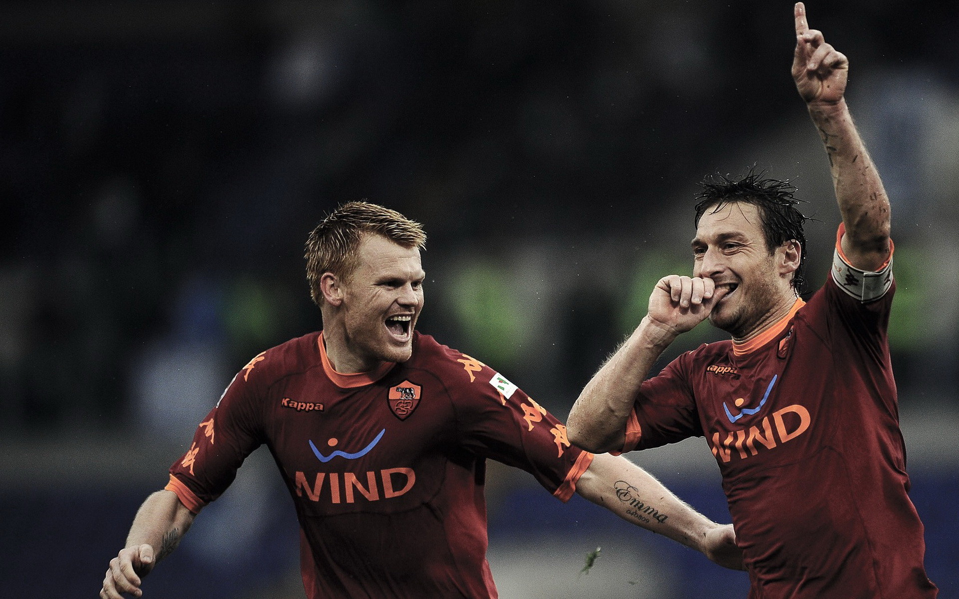 Francesco Totti, John Arne Riise, AS Roma, Esultanza, 16:10 Full HD, sfondo widescreen
