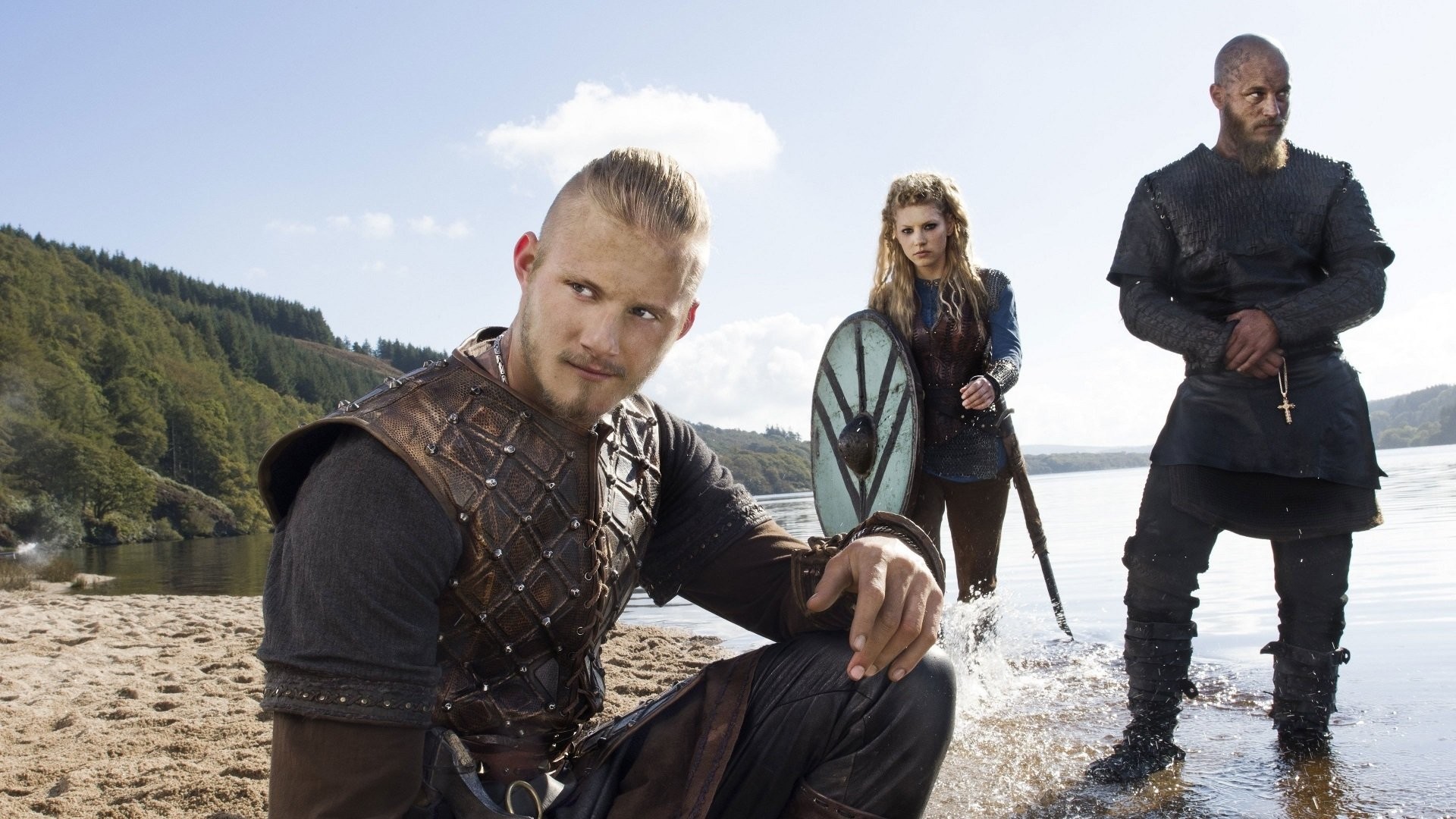 Bjorn Ironside, Lagertha, Ragnar Lothbrok, Vikings, Spiaggia, 1920x1080, wallpaper desktop