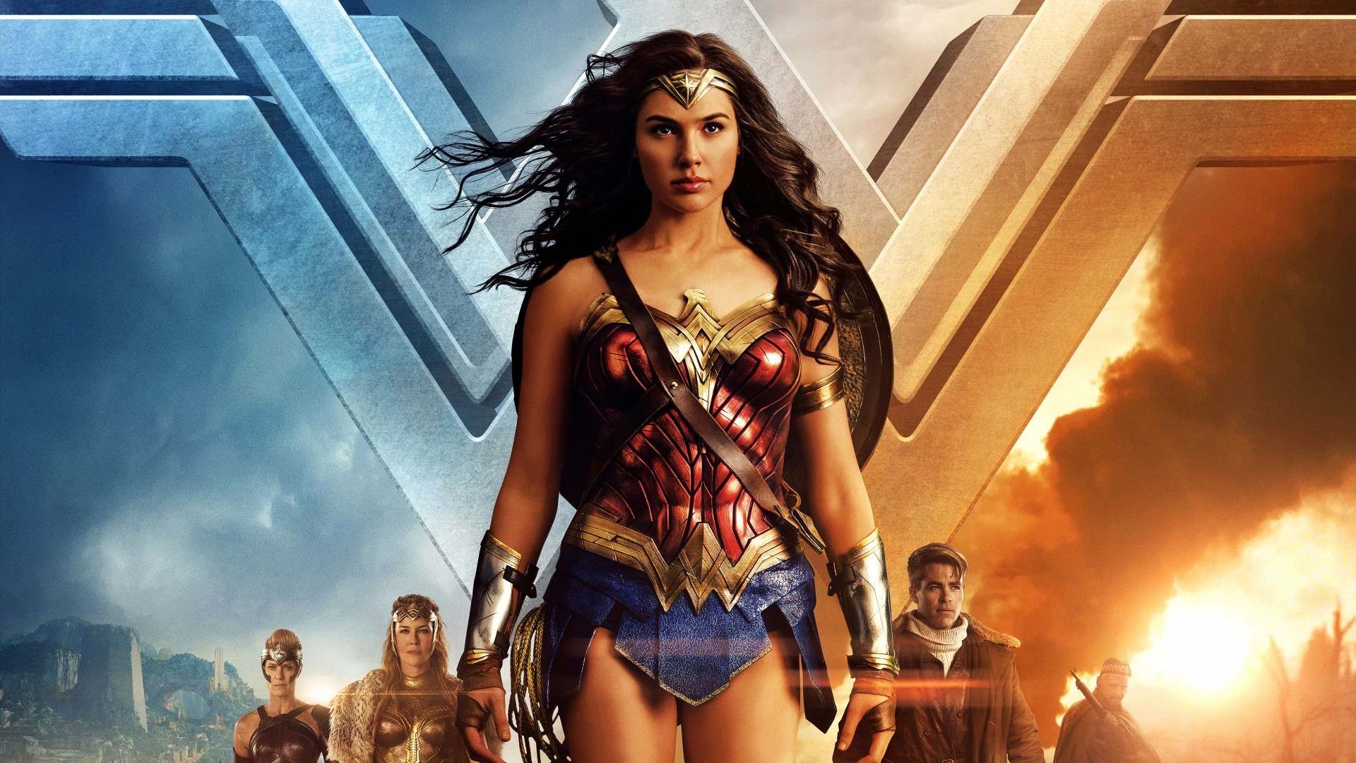 Wonder Woman, Gal Gadot, Wonder Woman (2017), Amazzoni, Logo WW, sfondo Full HD per portatile