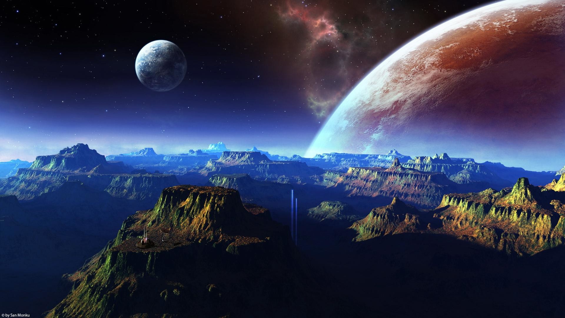 Pianeta, Luna, Canyon, Paesaggio alieno, Full HD, sfondo Windows 11