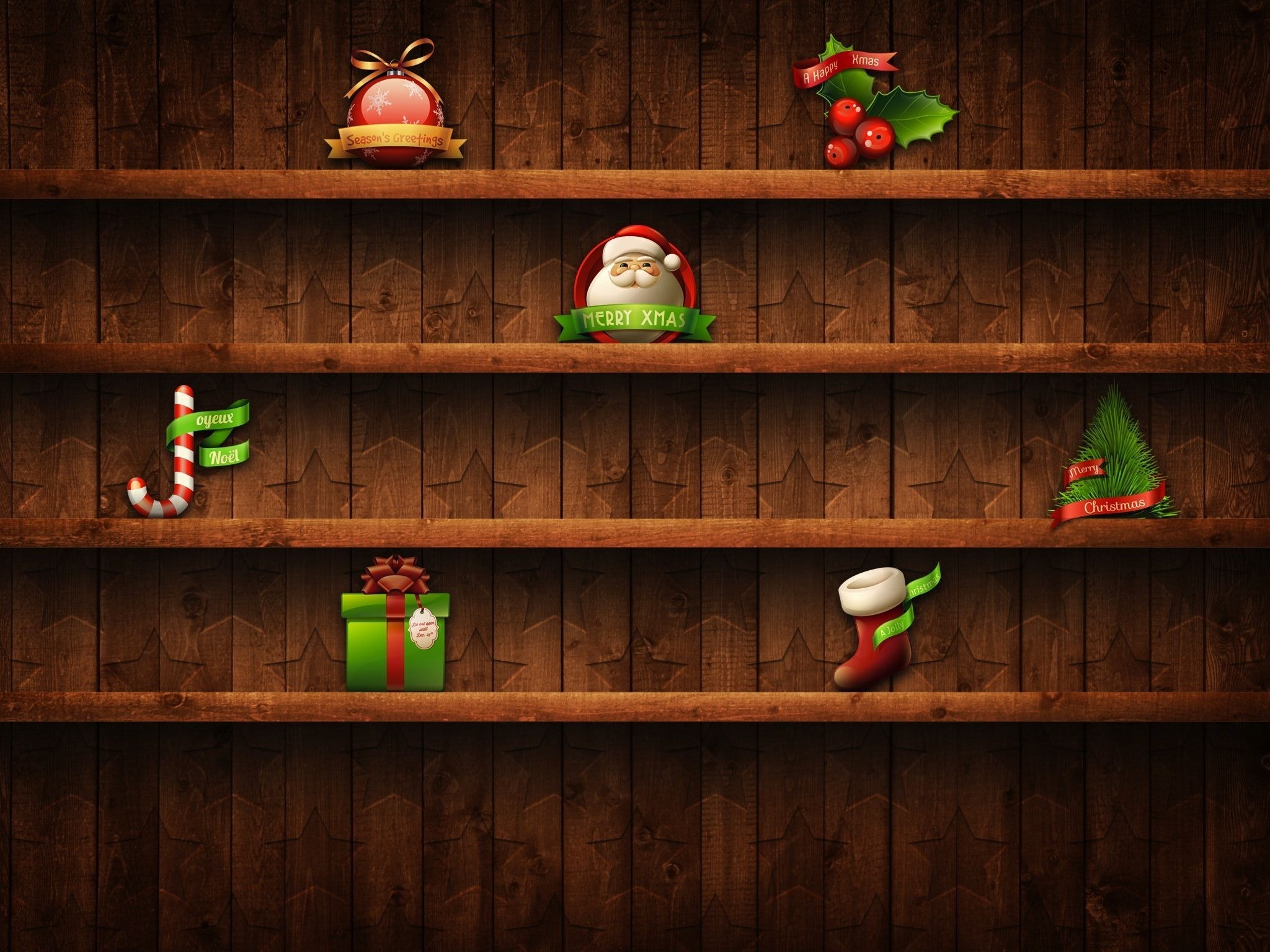 Scaffali, Natale, Babbo Natale, Legno, sfondo iPad
