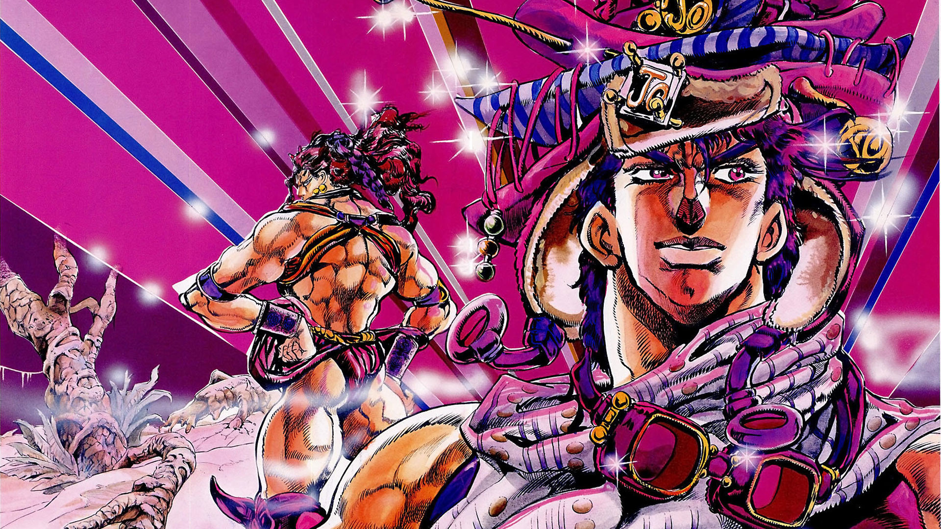 Le bizzarre avventure di JoJo, Jotaro Kujo, Star Platinum, Stile manga, sfondo 16:9 Full HD