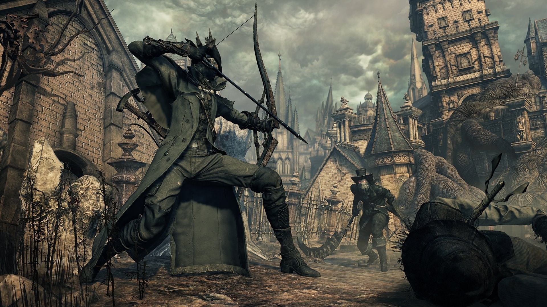 Cacciatore, Bloodborne, Città, Arco, 16:9 Full HD, sfondo widescreen