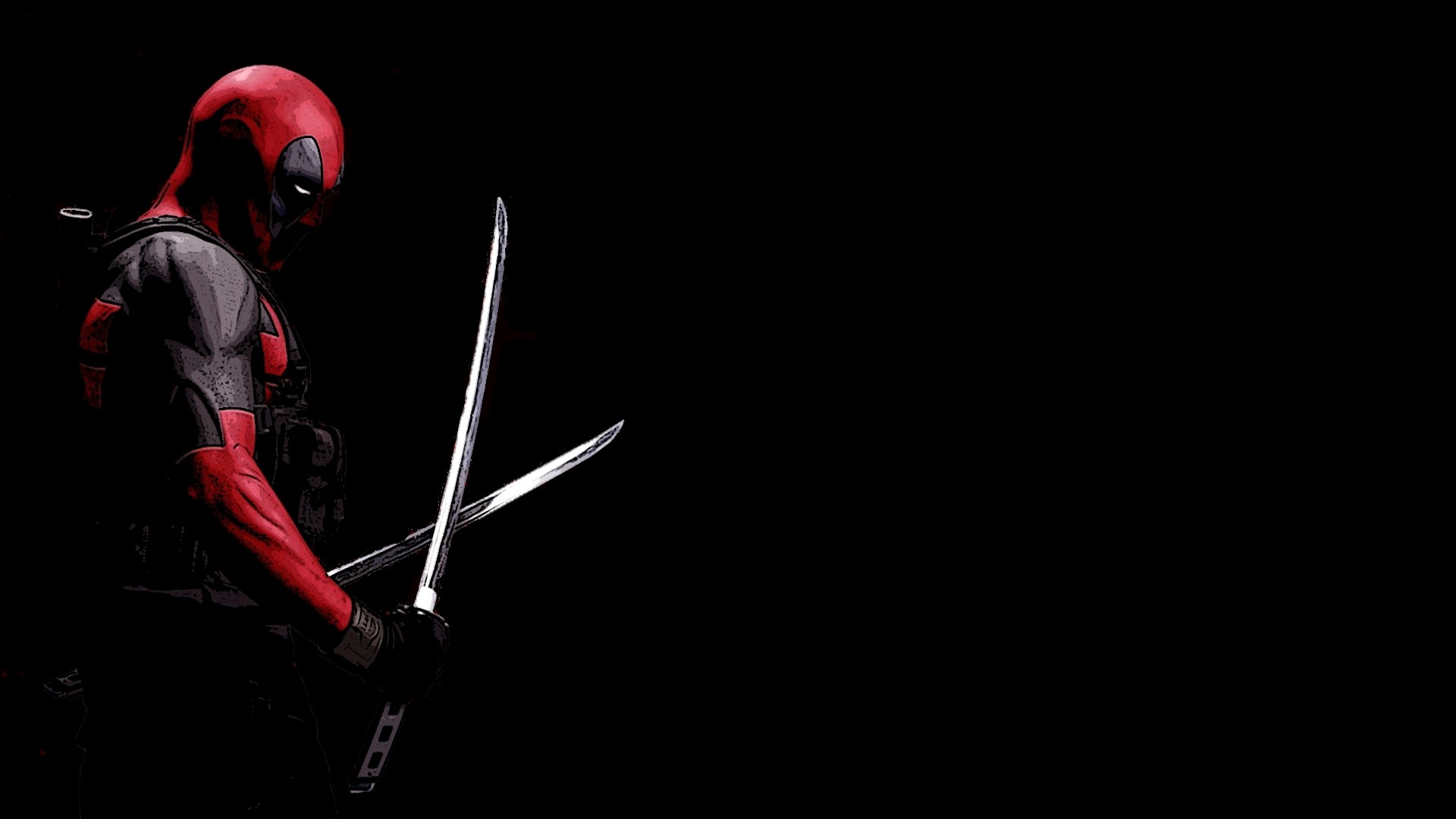 Deadpool, Katane, Sfondo nero, Marvel, 16:9 Full HD, wallpaper widescreen