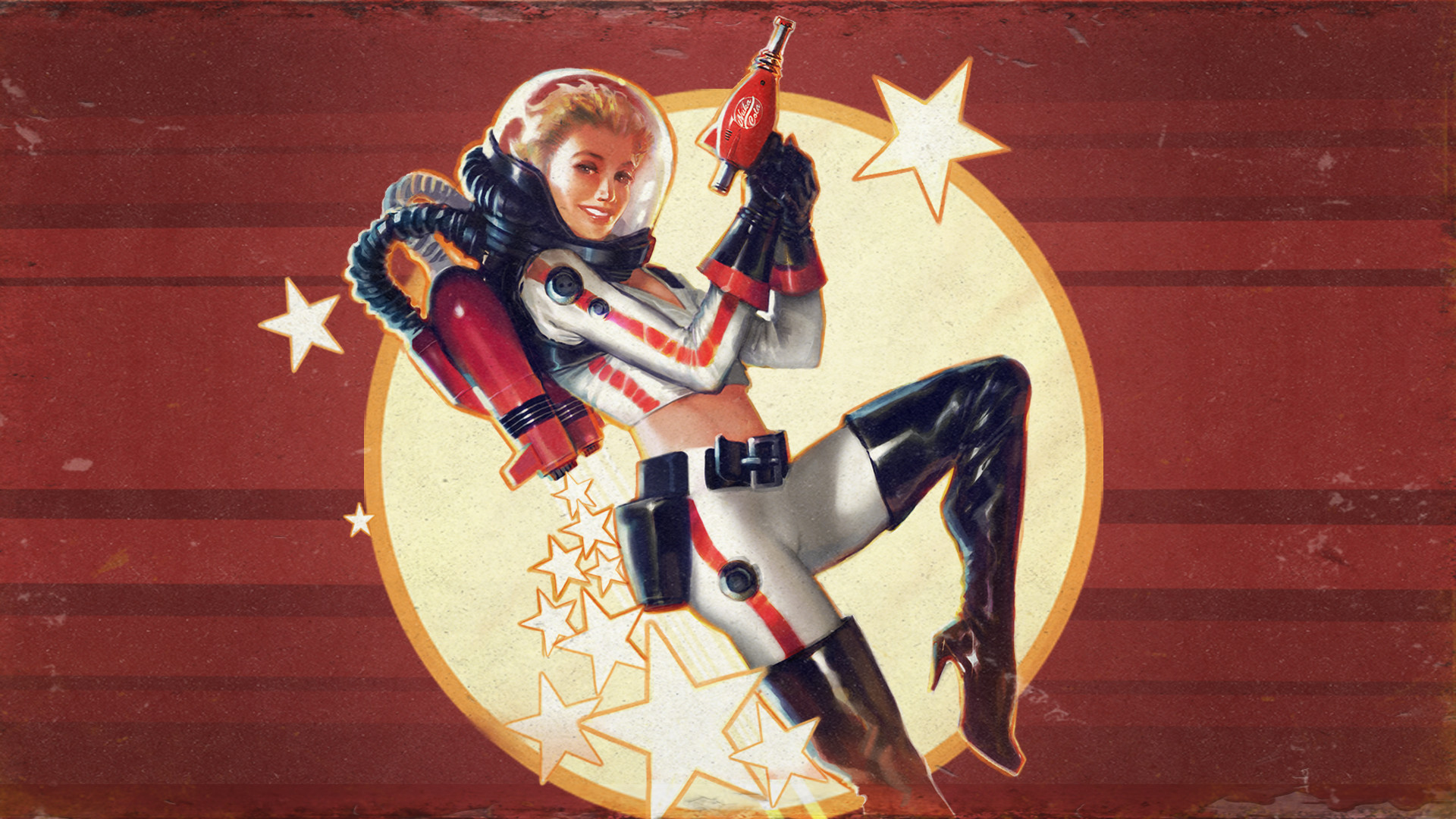 Fallout 4, Pin-up, Pistola laser, Jetpack, Stelle, Full HD, wallpaper per computer