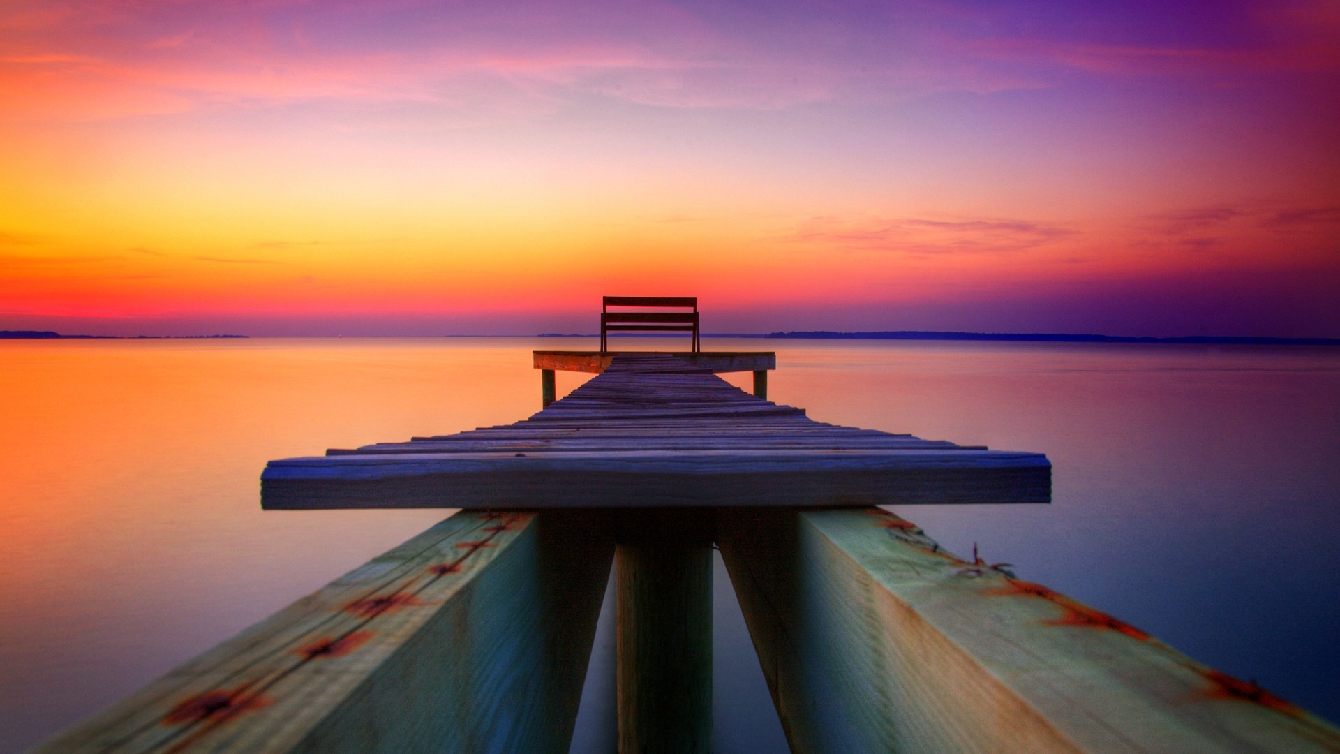 Pontile, Tramonto, Mare, Arancione, Full HD, sfondo per PC