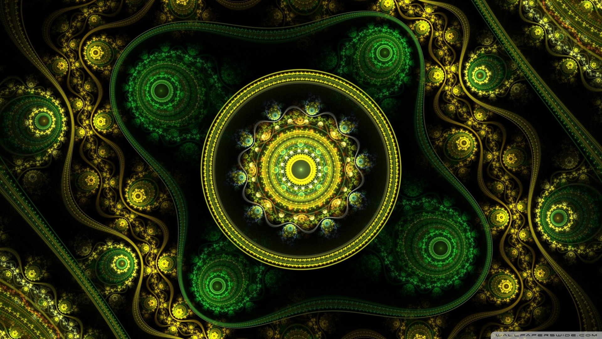 Frattale, Mandala, Verde e oro, Full HD, sfondo per PC